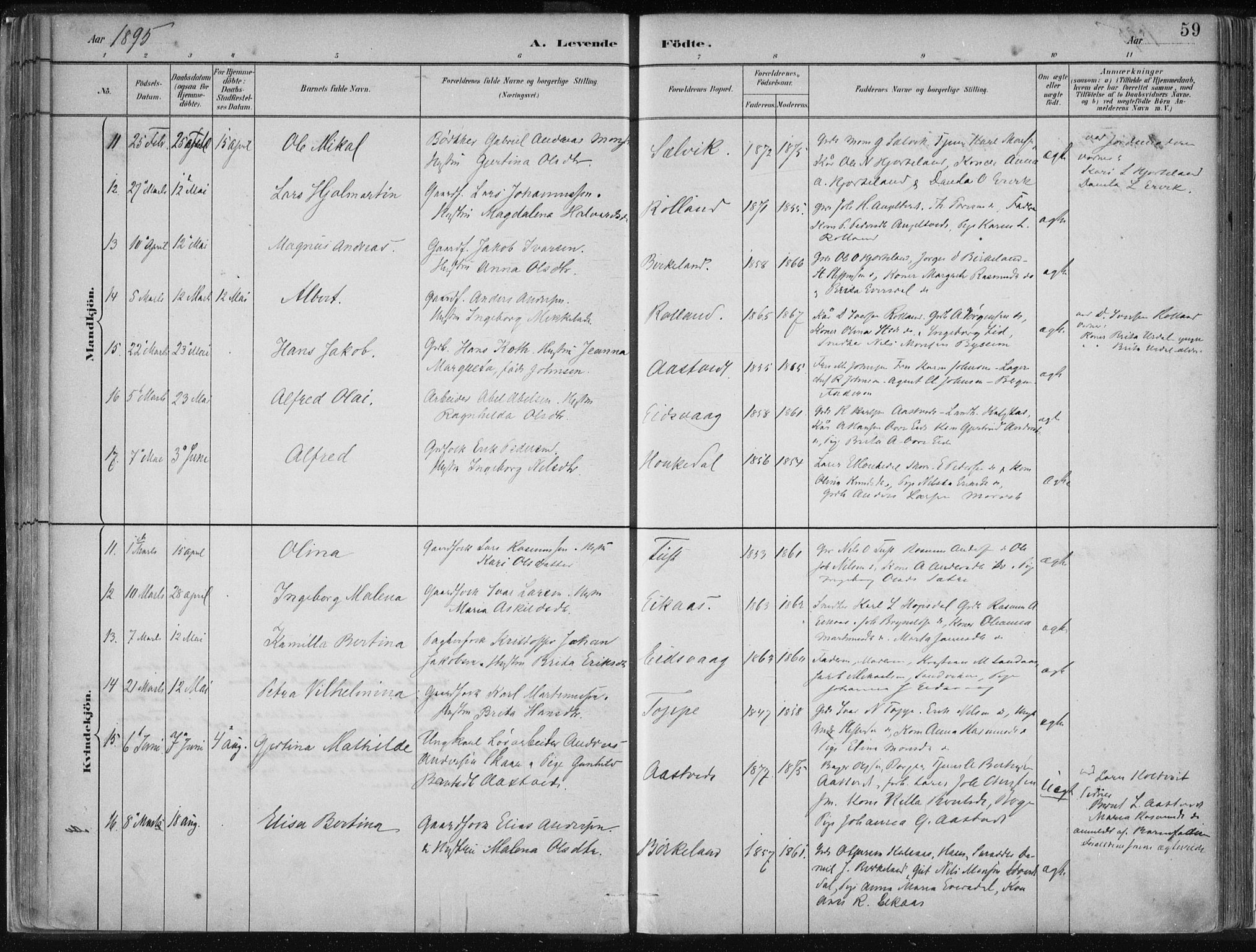 Hamre sokneprestembete, SAB/A-75501/H/Ha/Haa/Haad/L0001: Parish register (official) no. D  1, 1882-1906, p. 59