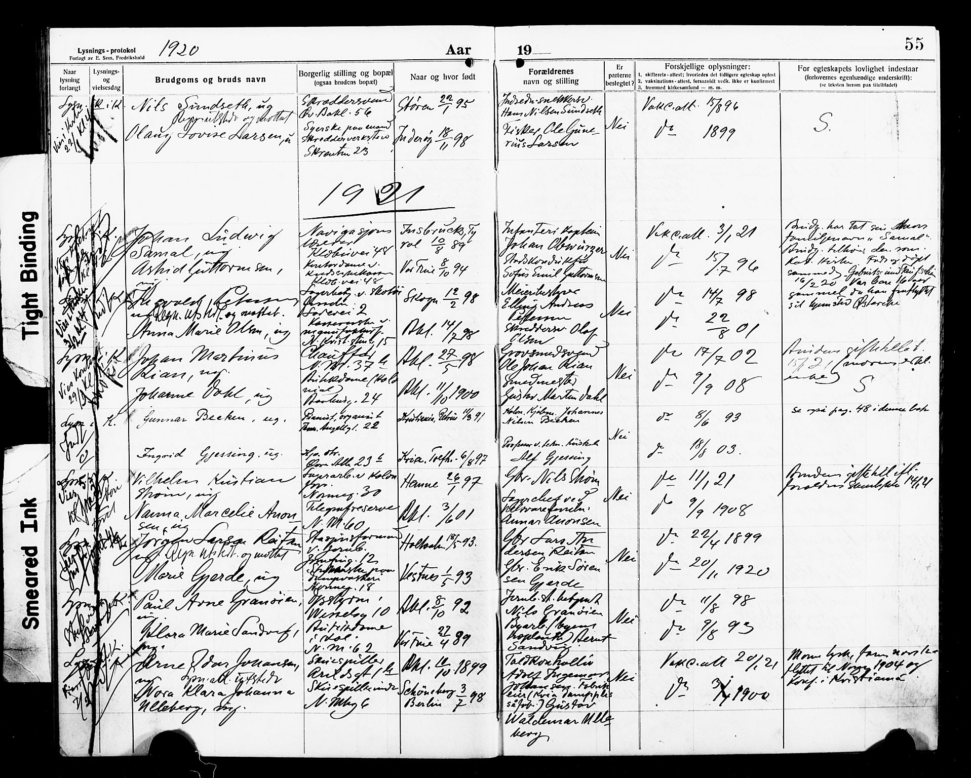 Ministerialprotokoller, klokkerbøker og fødselsregistre - Sør-Trøndelag, SAT/A-1456/604/L0195: Banns register no. 604A16, 1916-1921, p. 55