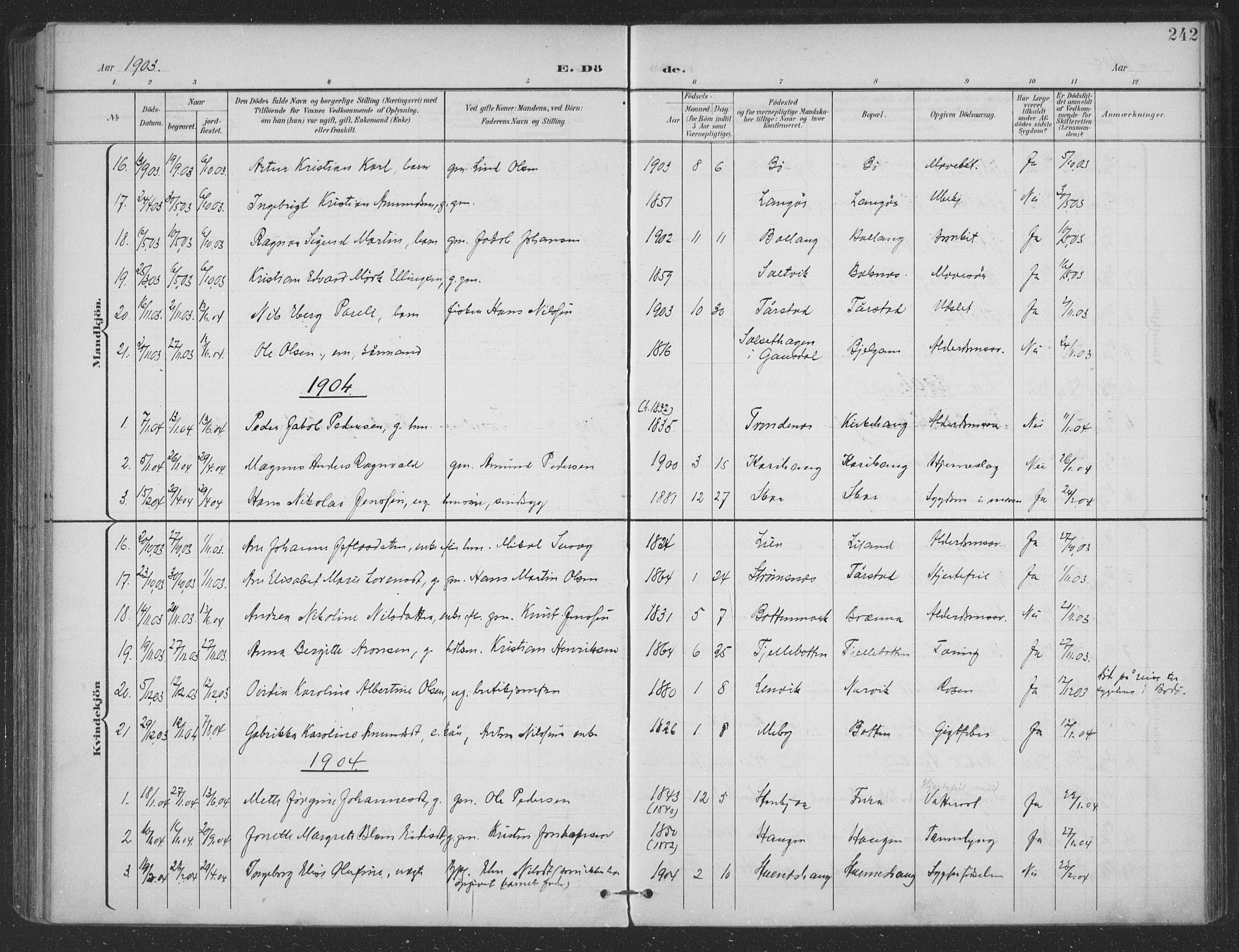 Ministerialprotokoller, klokkerbøker og fødselsregistre - Nordland, SAT/A-1459/863/L0899: Parish register (official) no. 863A11, 1897-1906, p. 242