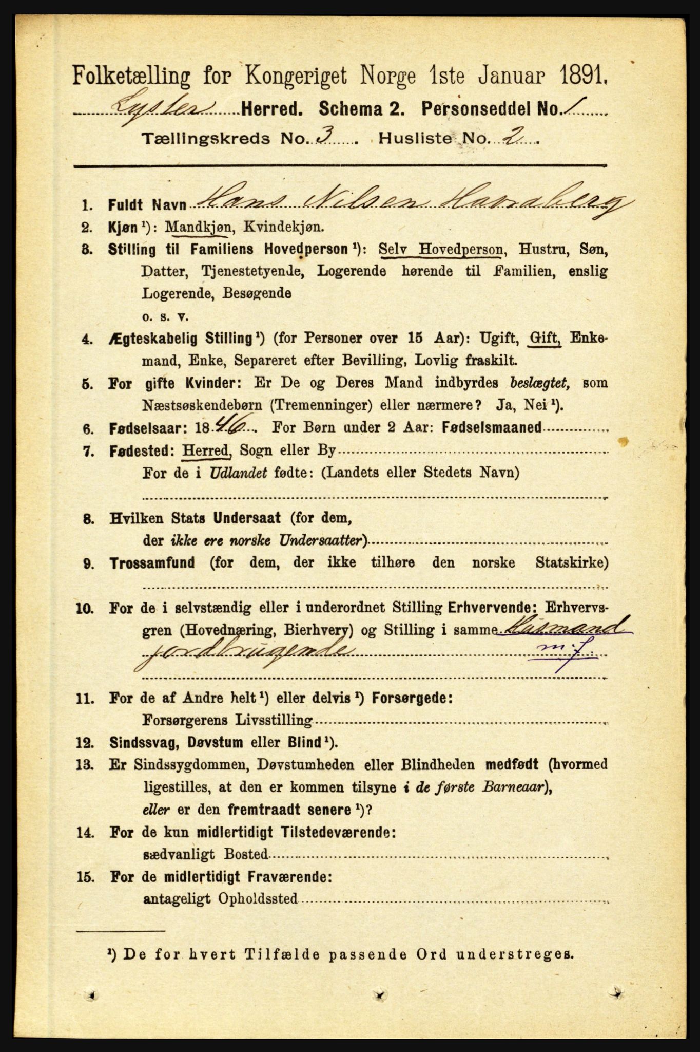 RA, 1891 census for 1426 Luster, 1891, p. 1156