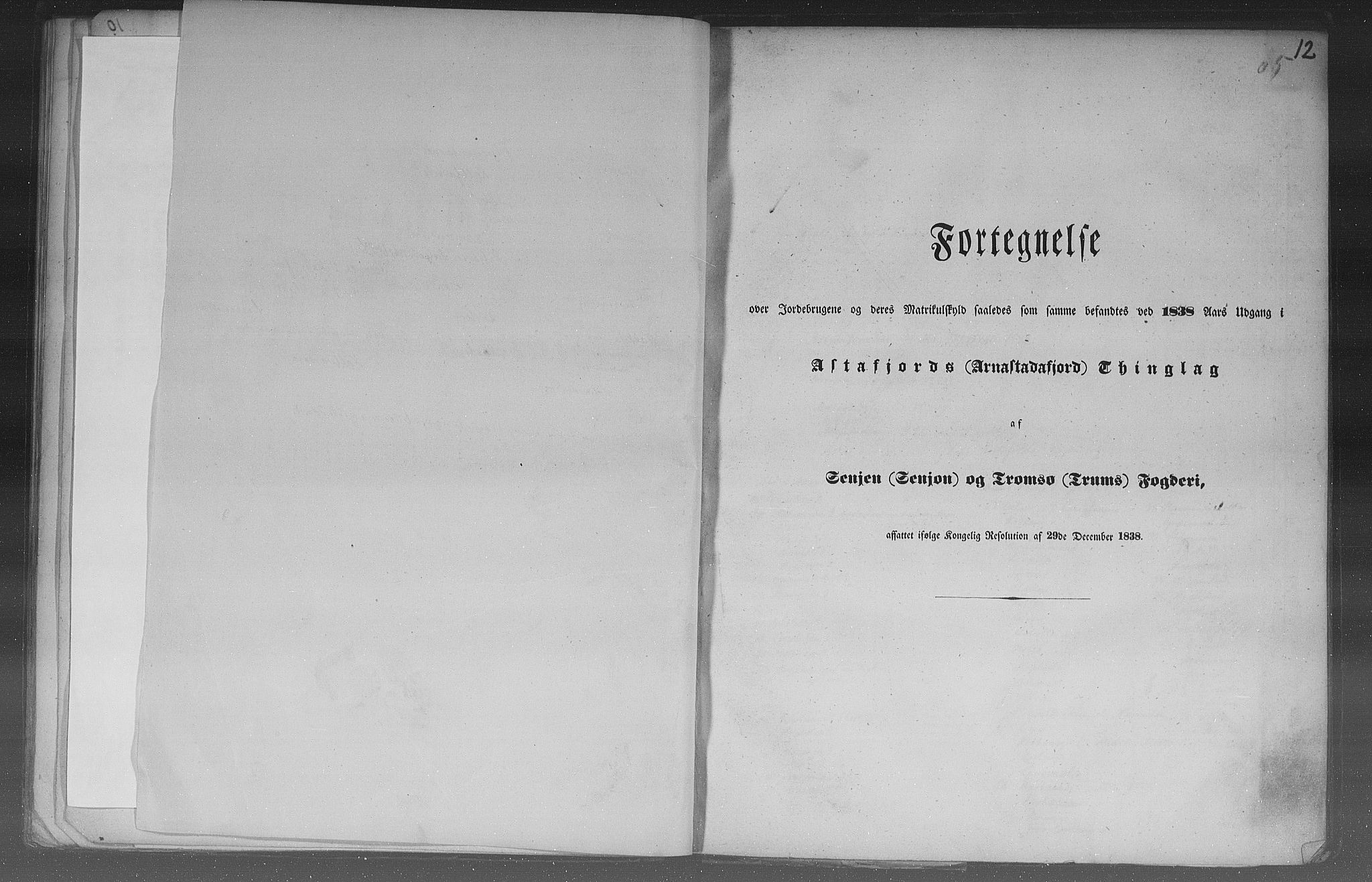 Rygh, AV/RA-PA-0034/F/Fb/L0015/0003: Matrikkelen for 1838 / Matrikkelen for 1838 - Tromsø amt (Troms fylke), 1838, p. 12a