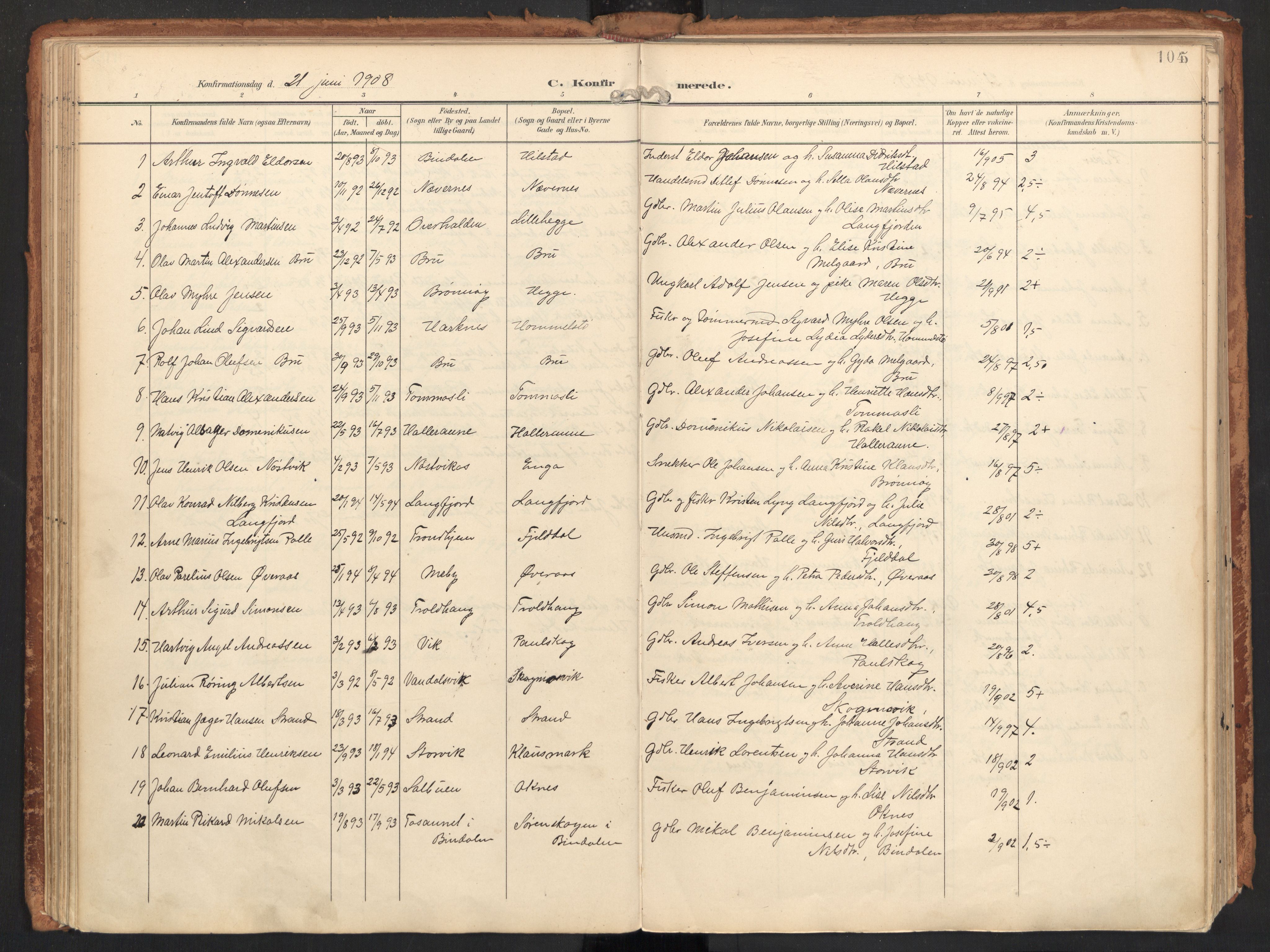 Ministerialprotokoller, klokkerbøker og fødselsregistre - Nordland, SAT/A-1459/814/L0227: Parish register (official) no. 814A08, 1899-1920, p. 104