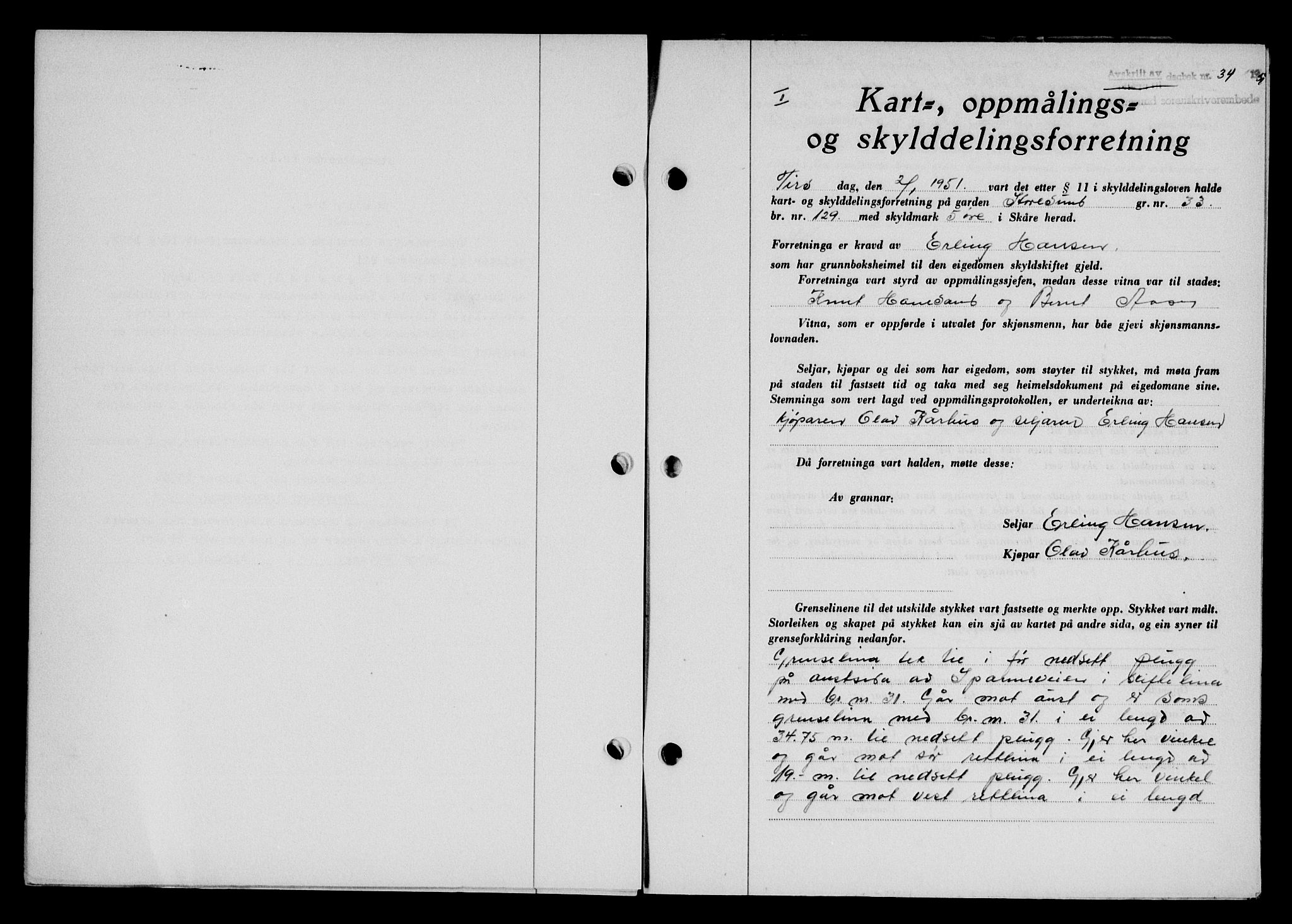 Karmsund sorenskriveri, SAST/A-100311/01/II/IIB/L0101: Mortgage book no. 81A, 1950-1951, Diary no: : 34/1951