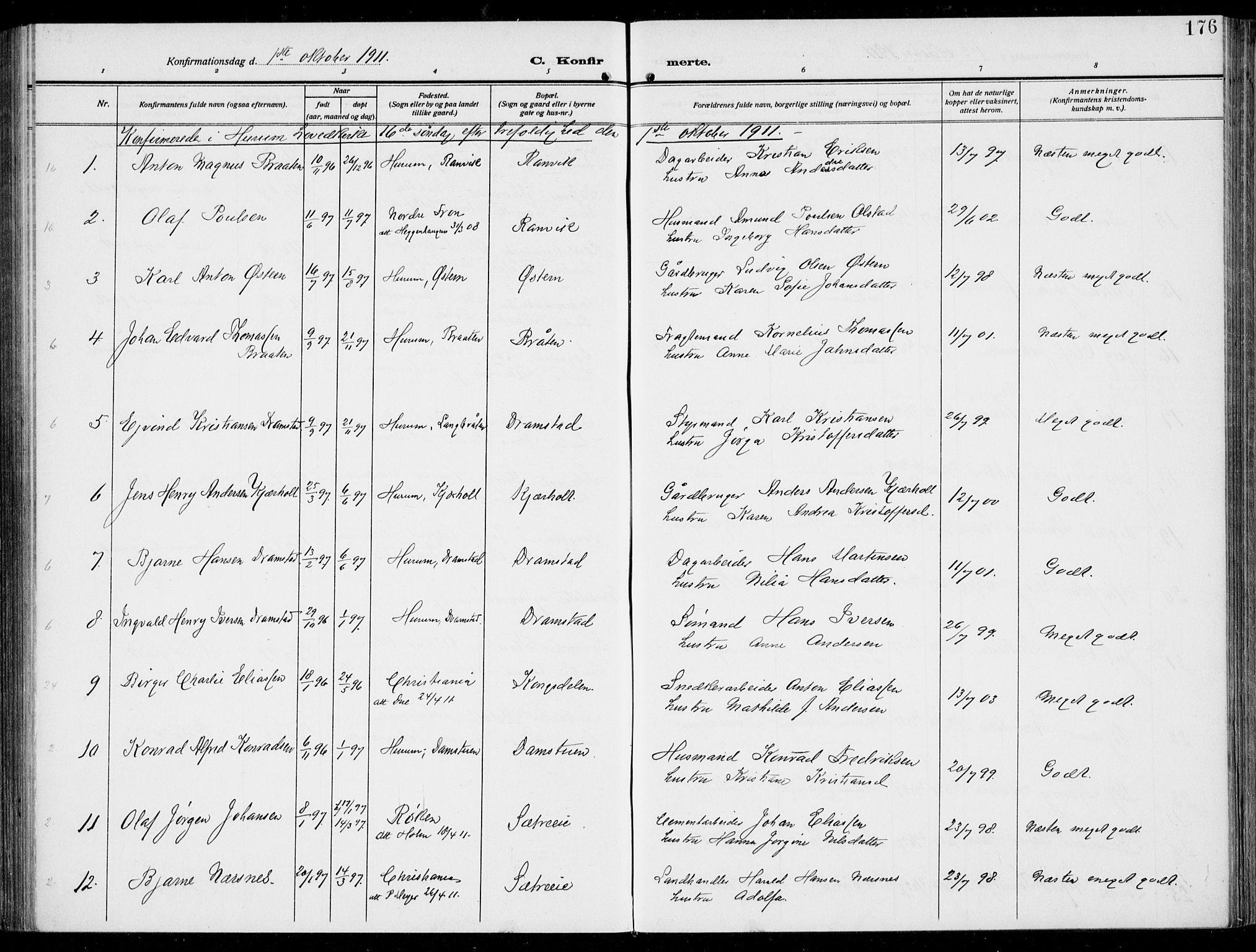 Hurum kirkebøker, SAKO/A-229/F/Fa/L0016: Parish register (official) no. 16, 1899-1918, p. 176