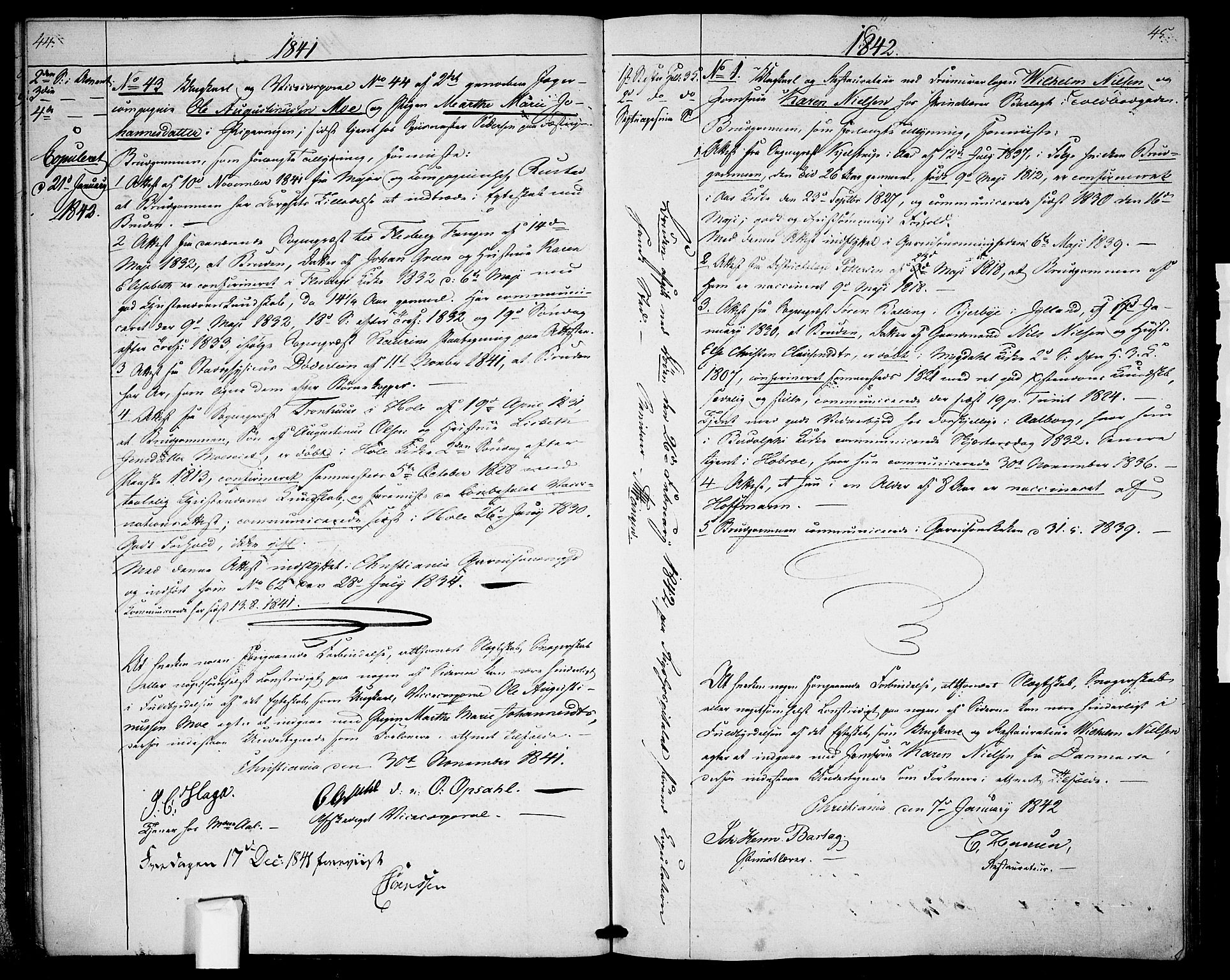 Garnisonsmenigheten Kirkebøker, AV/SAO-A-10846/H/Ha/L0004: Banns register no. I 4, 1840-1844, p. 44-45