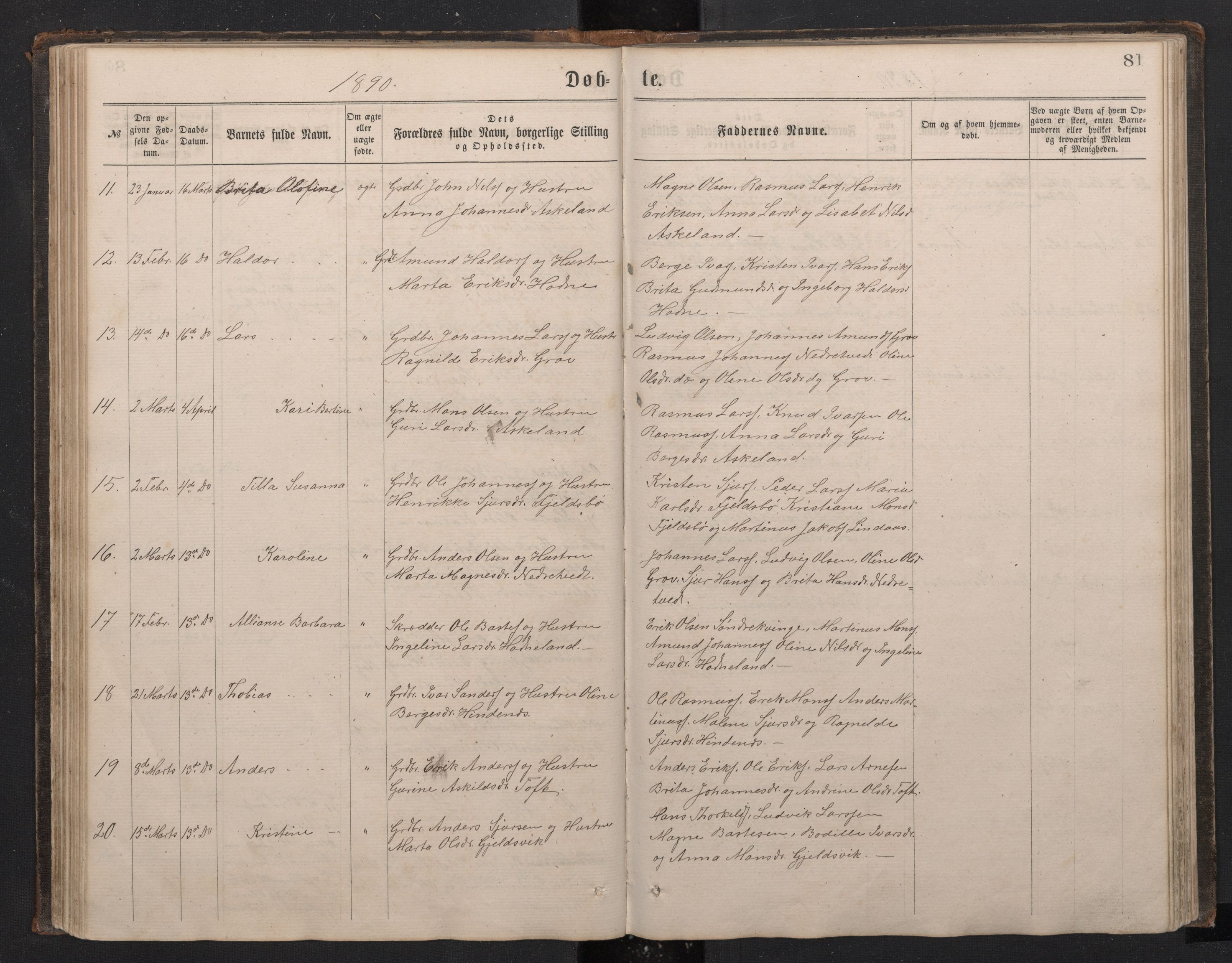 Lindås Sokneprestembete, SAB/A-76701/H/Hab: Parish register (copy) no. E 2, 1867-1892, p. 80b-81a