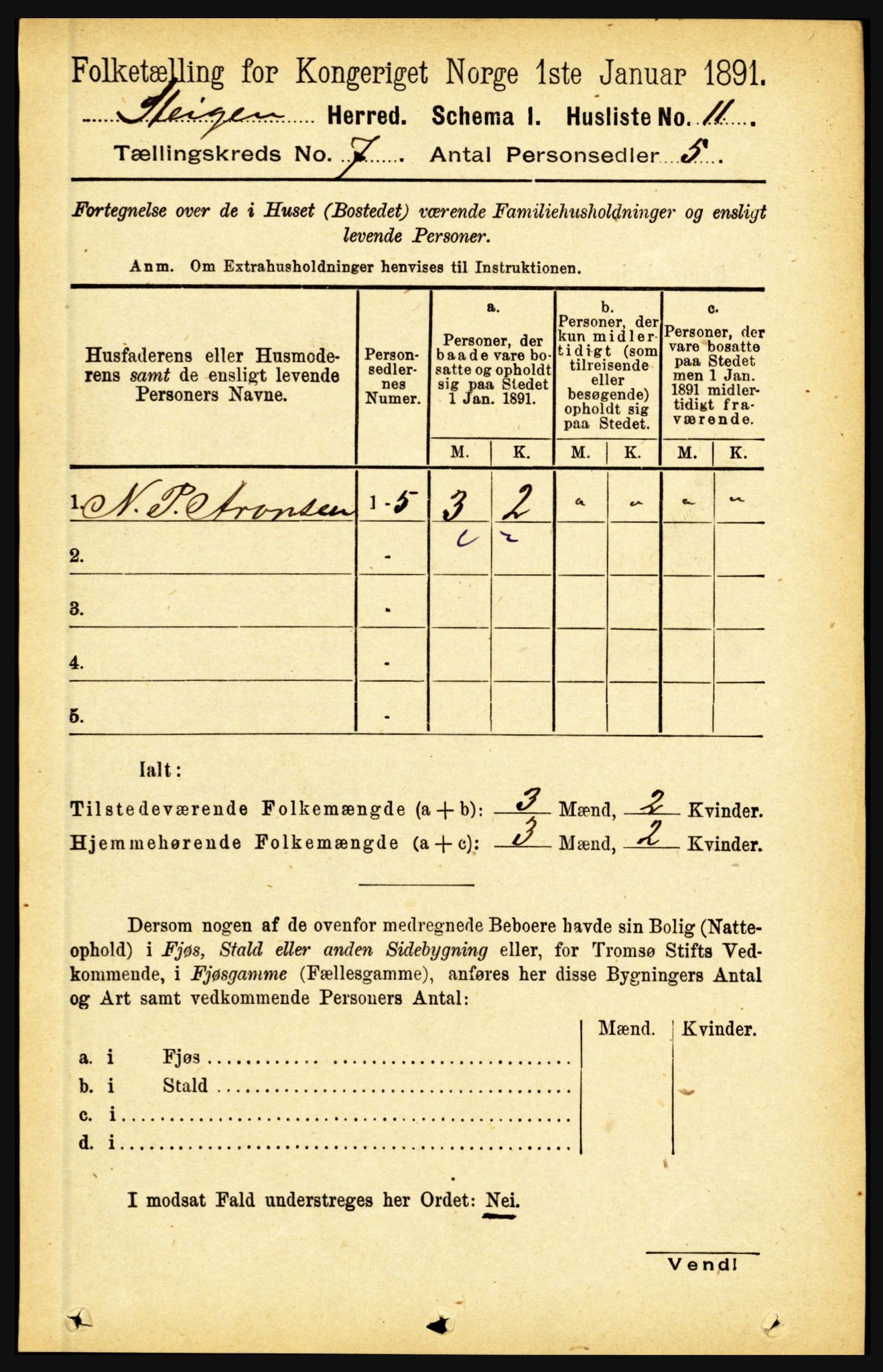 RA, 1891 census for 1848 Steigen, 1891, p. 2230