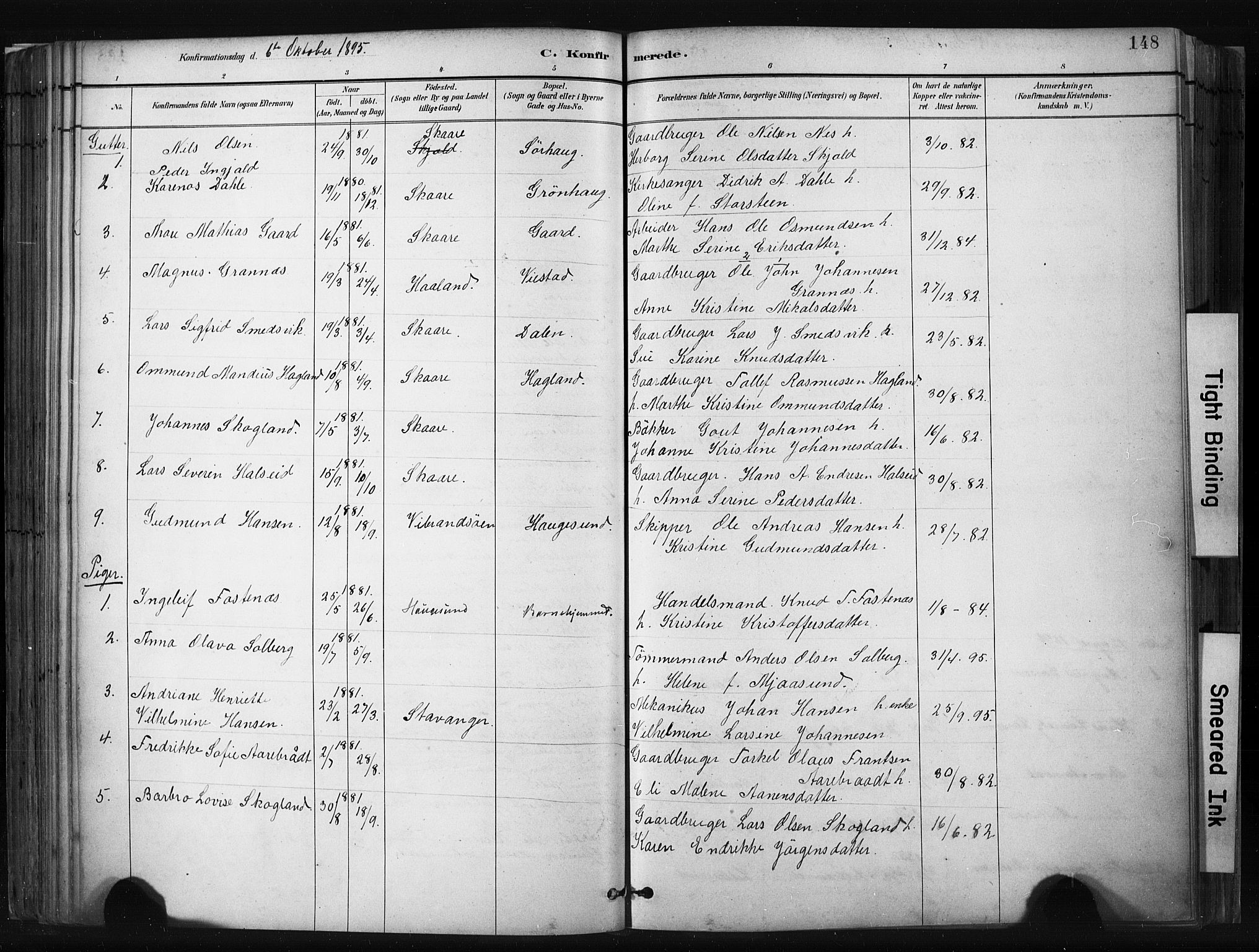 Haugesund sokneprestkontor, AV/SAST-A -101863/H/Ha/Haa/L0004: Parish register (official) no. A 4, 1886-1908, p. 148