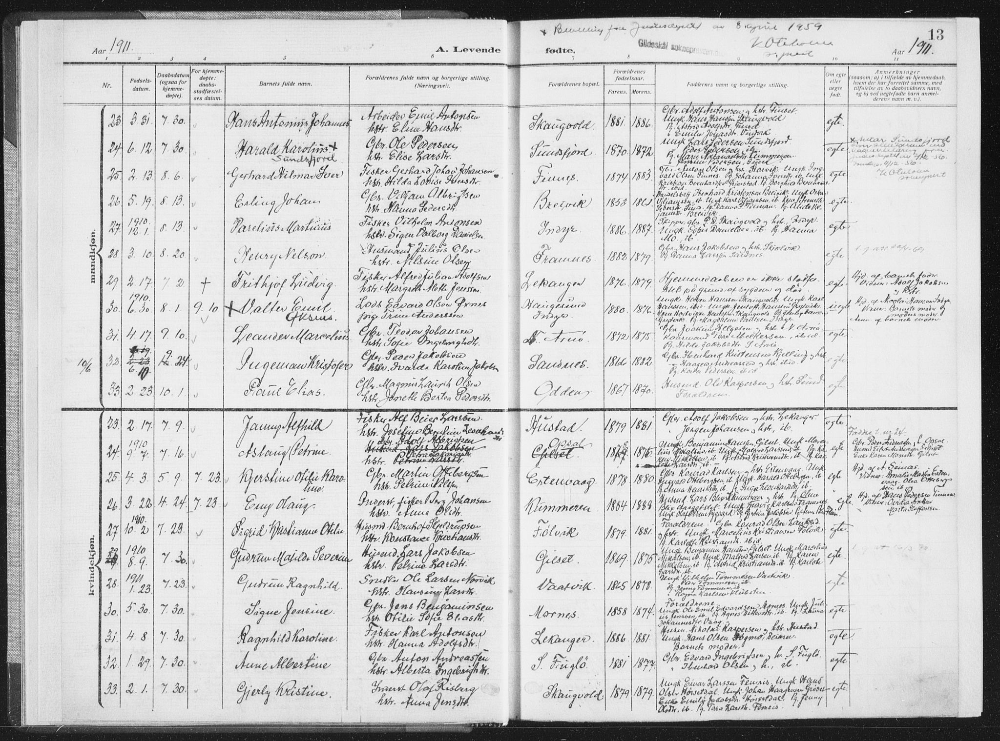 Ministerialprotokoller, klokkerbøker og fødselsregistre - Nordland, SAT/A-1459/805/L0104: Parish register (official) no. 805A09, 1909-1926, p. 13