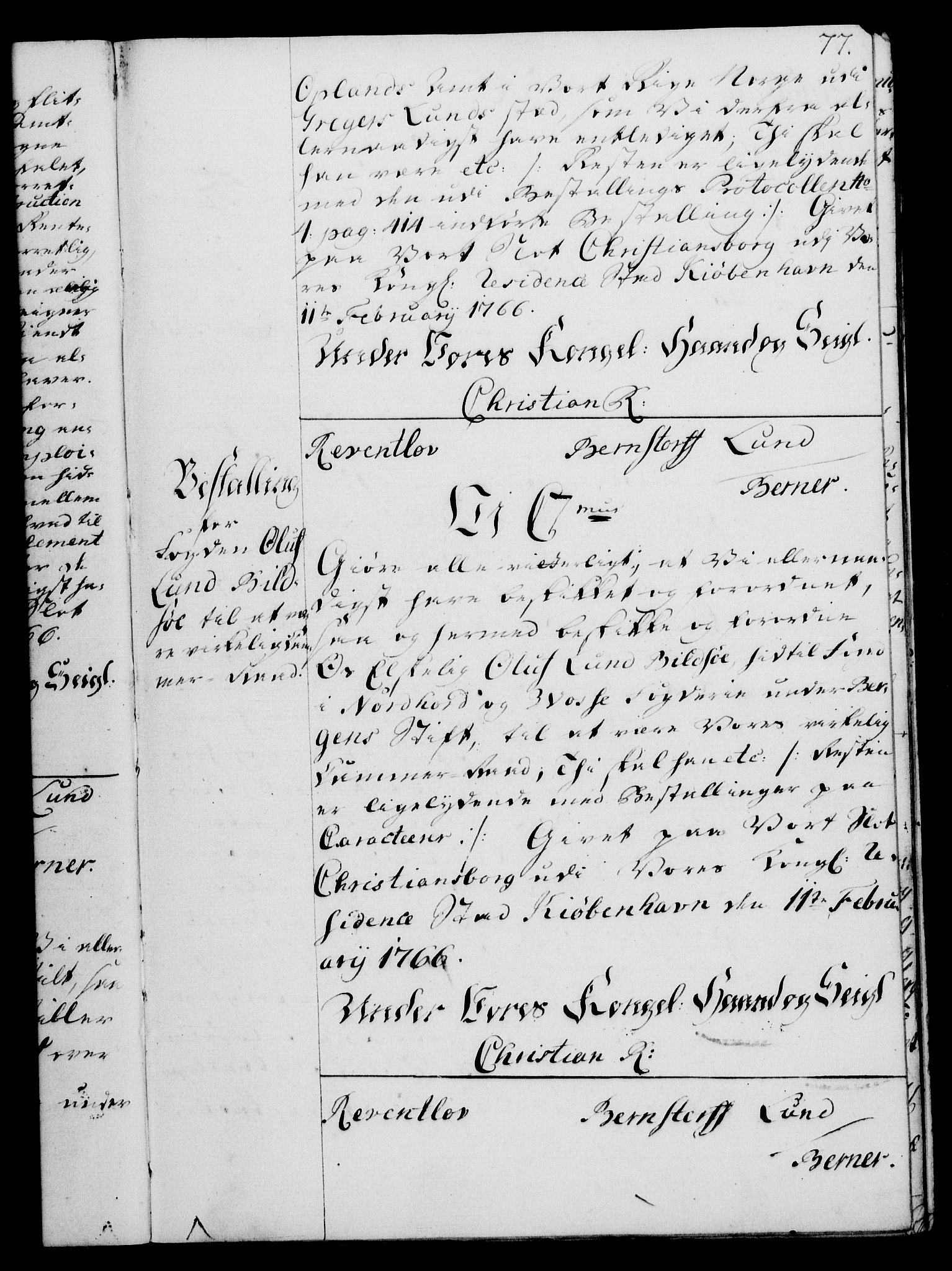 Rentekammeret, Kammerkanselliet, RA/EA-3111/G/Gg/Gge/L0004: Norsk bestallingsprotokoll med register (merket RK 53.28), 1762-1771, p. 77