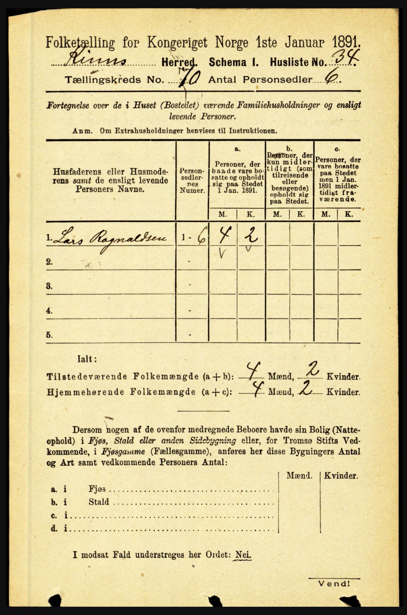 RA, 1891 census for 1437 Kinn, 1891, p. 3790