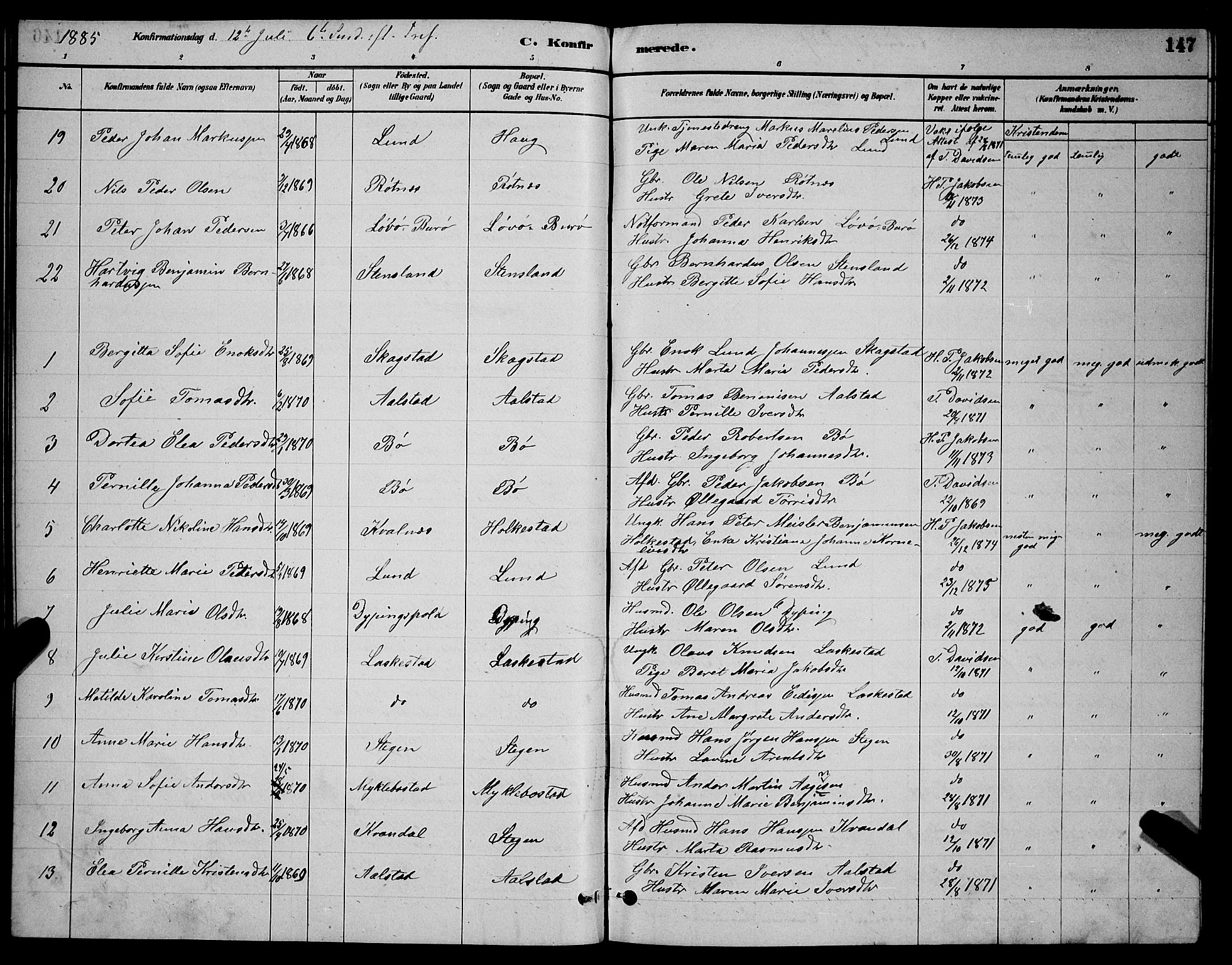 Ministerialprotokoller, klokkerbøker og fødselsregistre - Nordland, AV/SAT-A-1459/855/L0816: Parish register (copy) no. 855C05, 1879-1894, p. 147