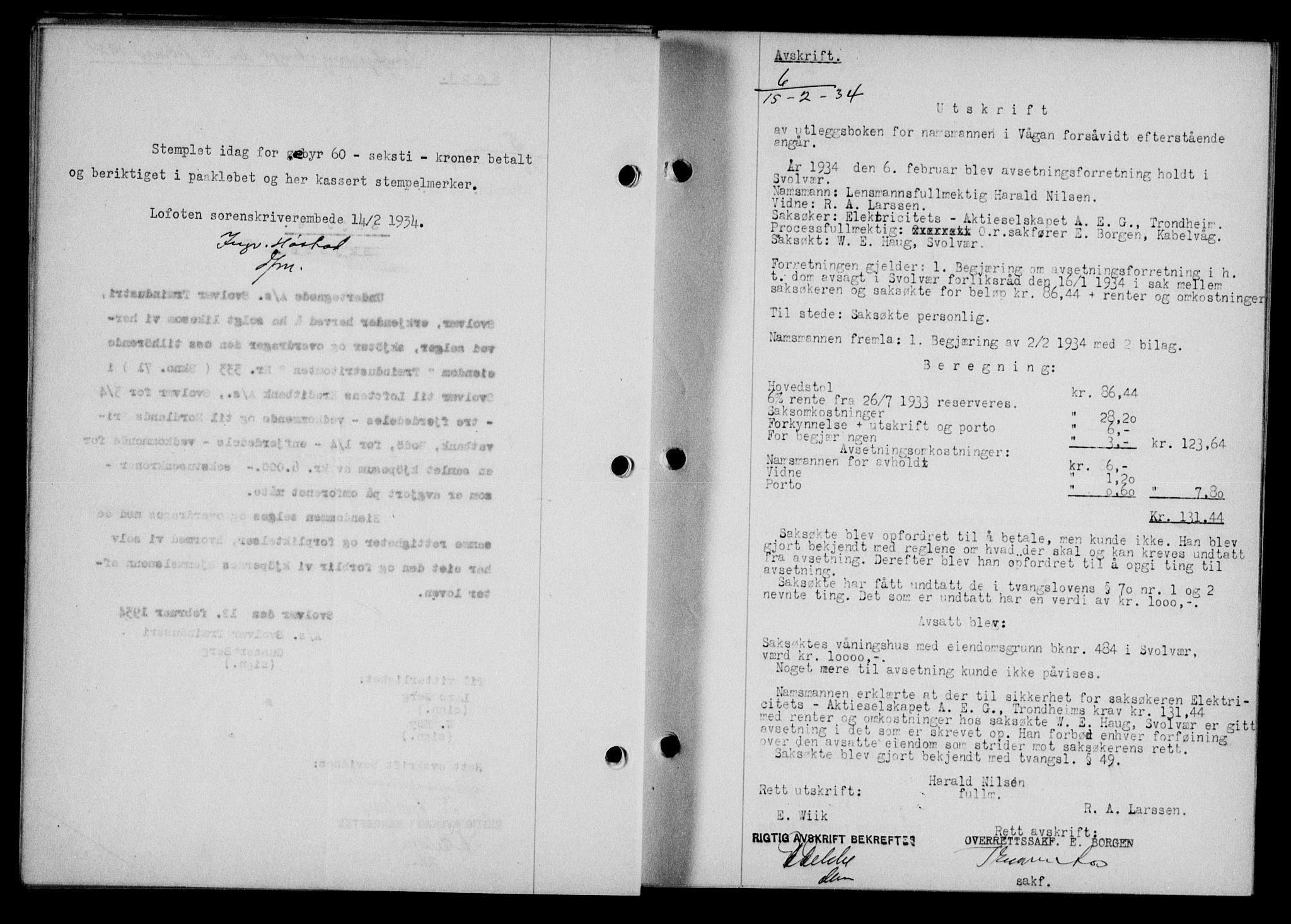 Lofoten sorenskriveri, SAT/A-0017/1/2/2C/L0029b: Mortgage book no. 29b, 1934-1934, Deed date: 15.02.1934