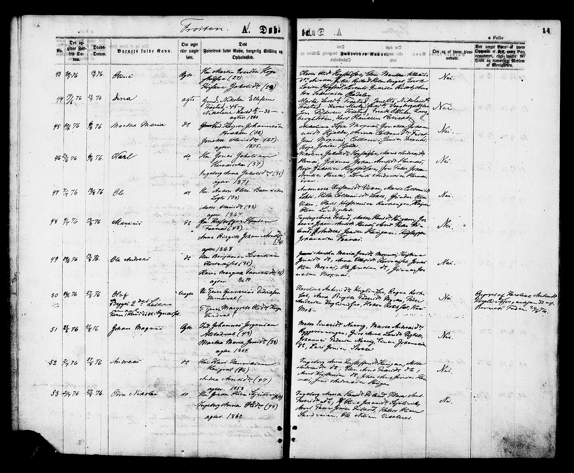 Ministerialprotokoller, klokkerbøker og fødselsregistre - Nord-Trøndelag, AV/SAT-A-1458/713/L0118: Parish register (official) no. 713A08 /1, 1875-1877, p. 14