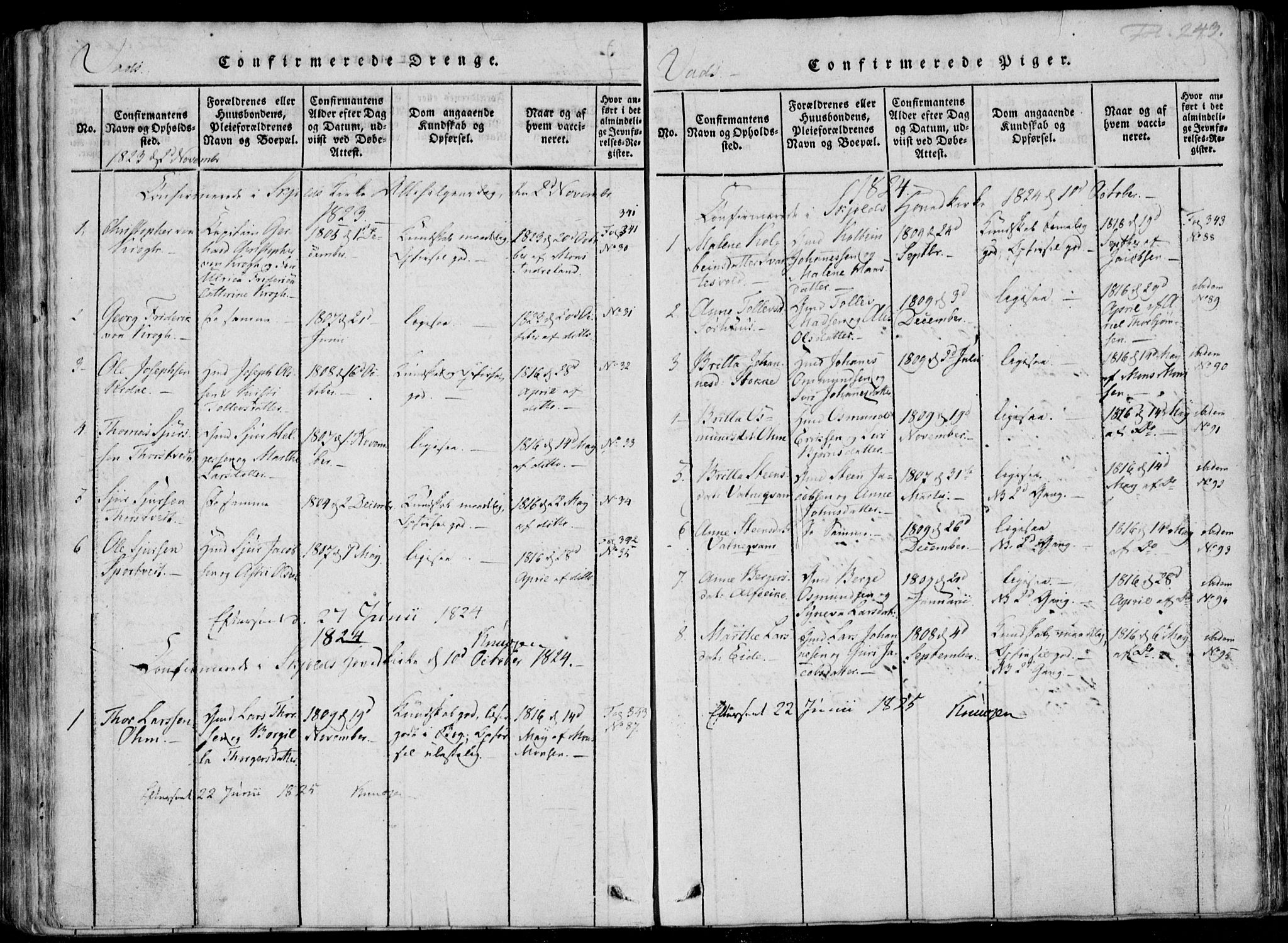 Skjold sokneprestkontor, SAST/A-101847/H/Ha/Haa/L0004: Parish register (official) no. A 4 /2, 1815-1830, p. 243
