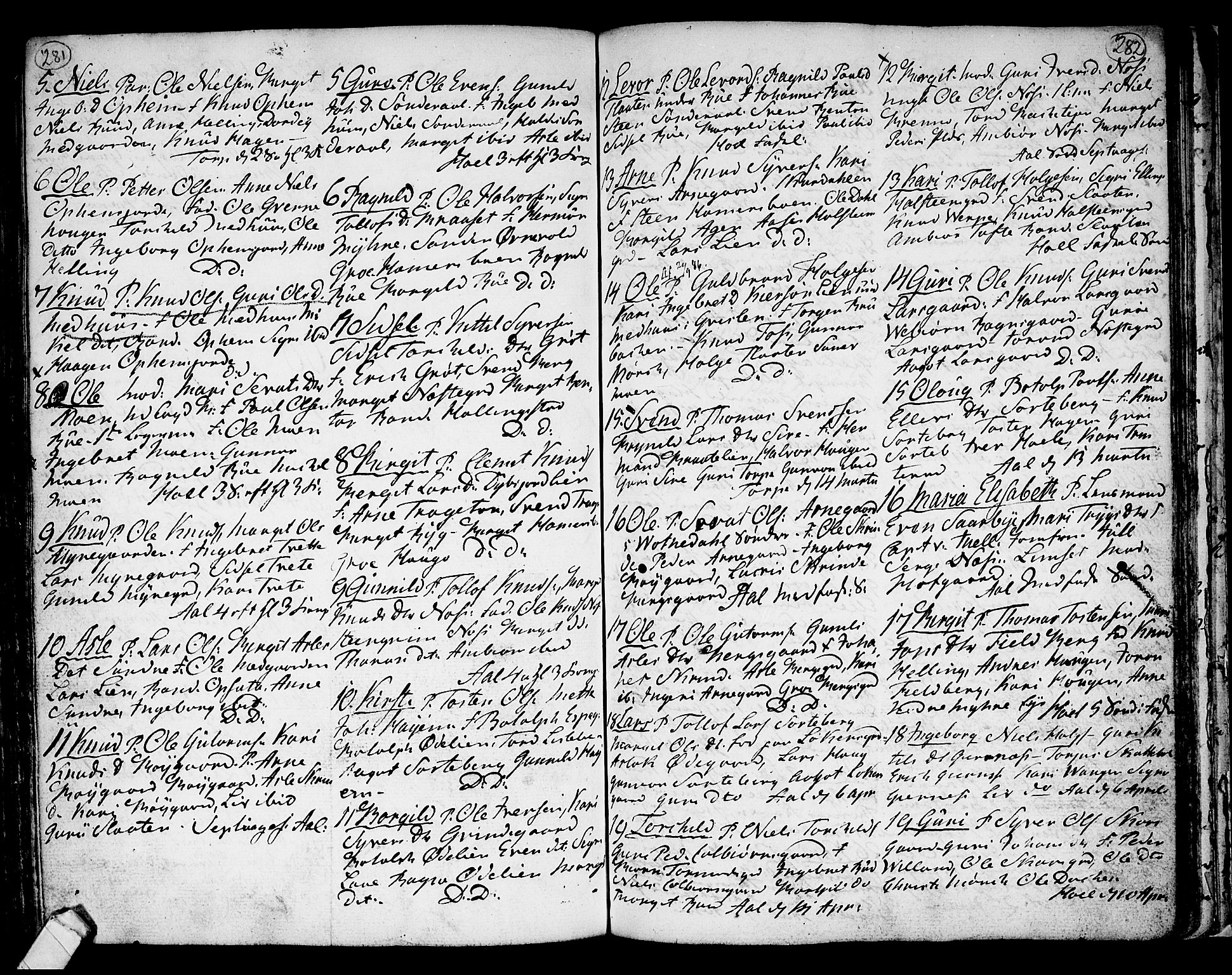 Ål kirkebøker, AV/SAKO-A-249/F/Fa/L0002: Parish register (official) no. I 2, 1771-1806, p. 281-282