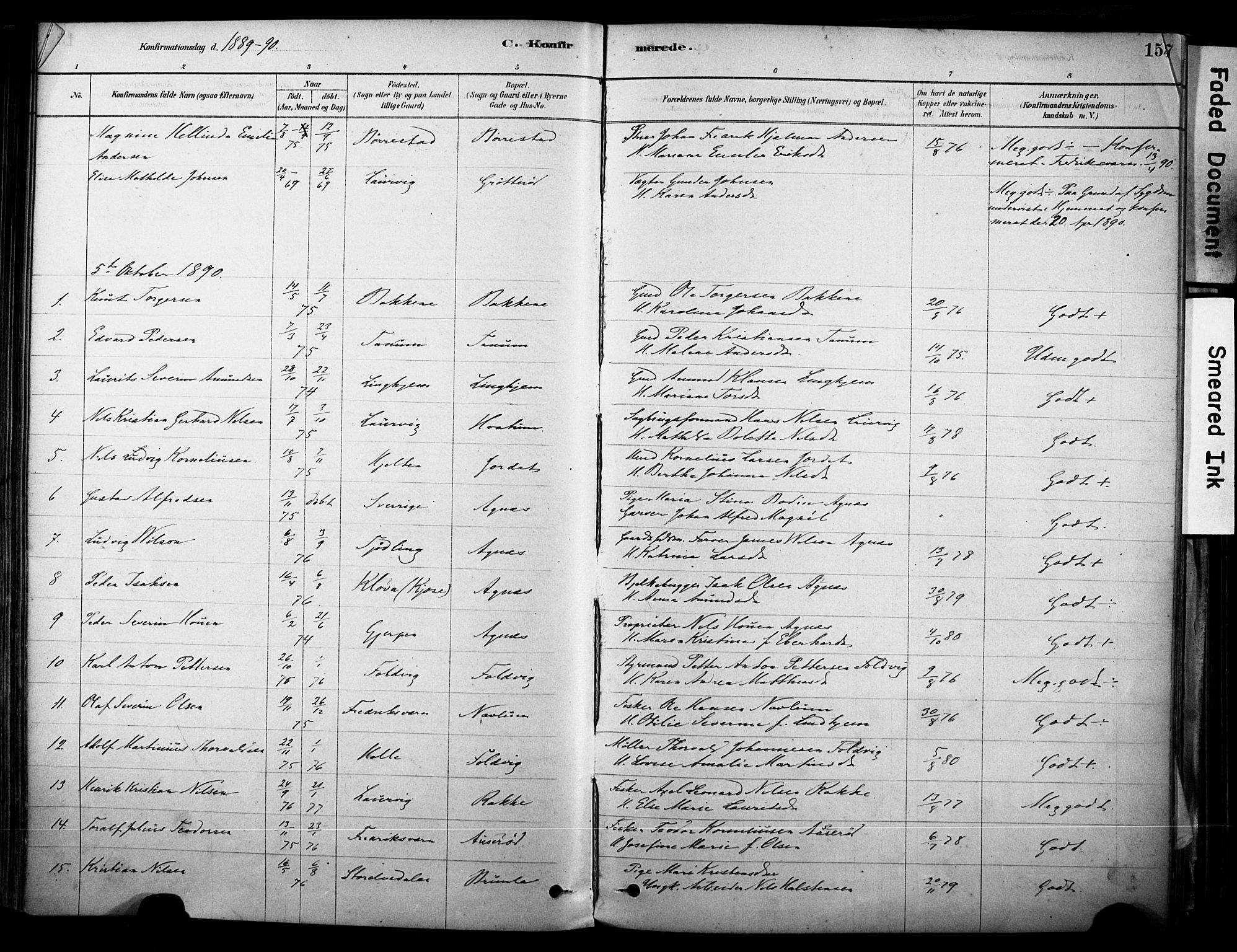 Brunlanes kirkebøker, SAKO/A-342/F/Fc/L0001: Parish register (official) no. III 1, 1878-1899, p. 154