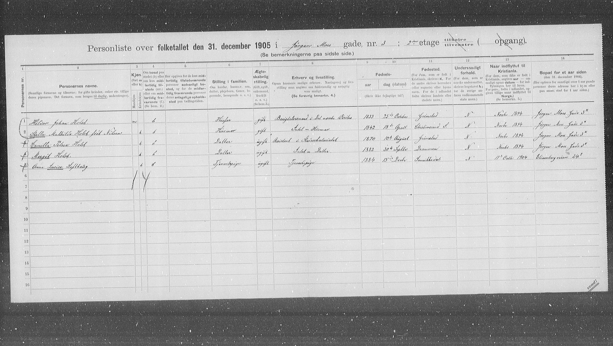 OBA, Municipal Census 1905 for Kristiania, 1905, p. 25058