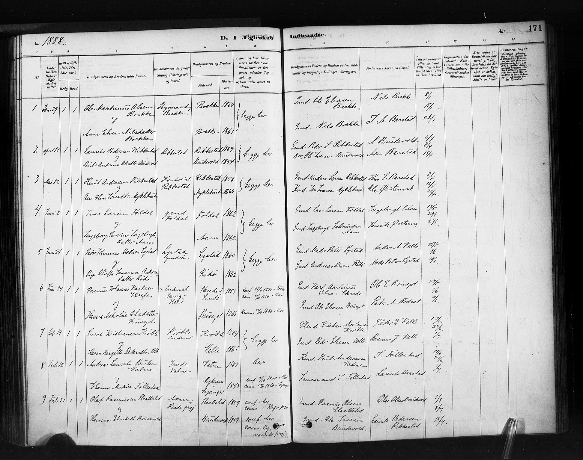 Ministerialprotokoller, klokkerbøker og fødselsregistre - Møre og Romsdal, AV/SAT-A-1454/513/L0176: Parish register (official) no. 513A03, 1877-1889, p. 171