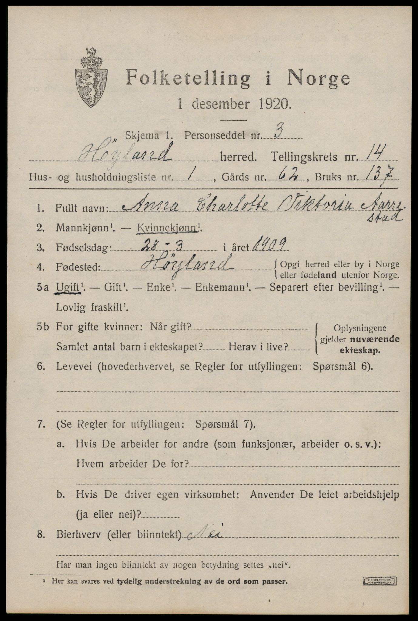 SAST, 1920 census for Høyland, 1920, p. 12988