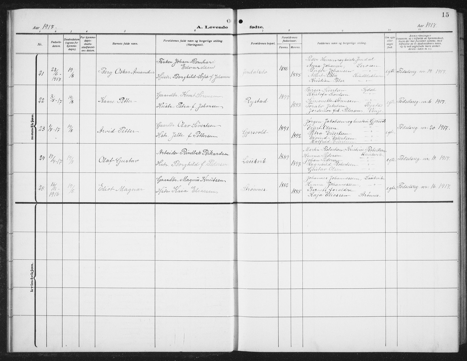 Ministerialprotokoller, klokkerbøker og fødselsregistre - Nordland, AV/SAT-A-1459/876/L1106: Parish register (copy) no. 876C05, 1915-1942, p. 15