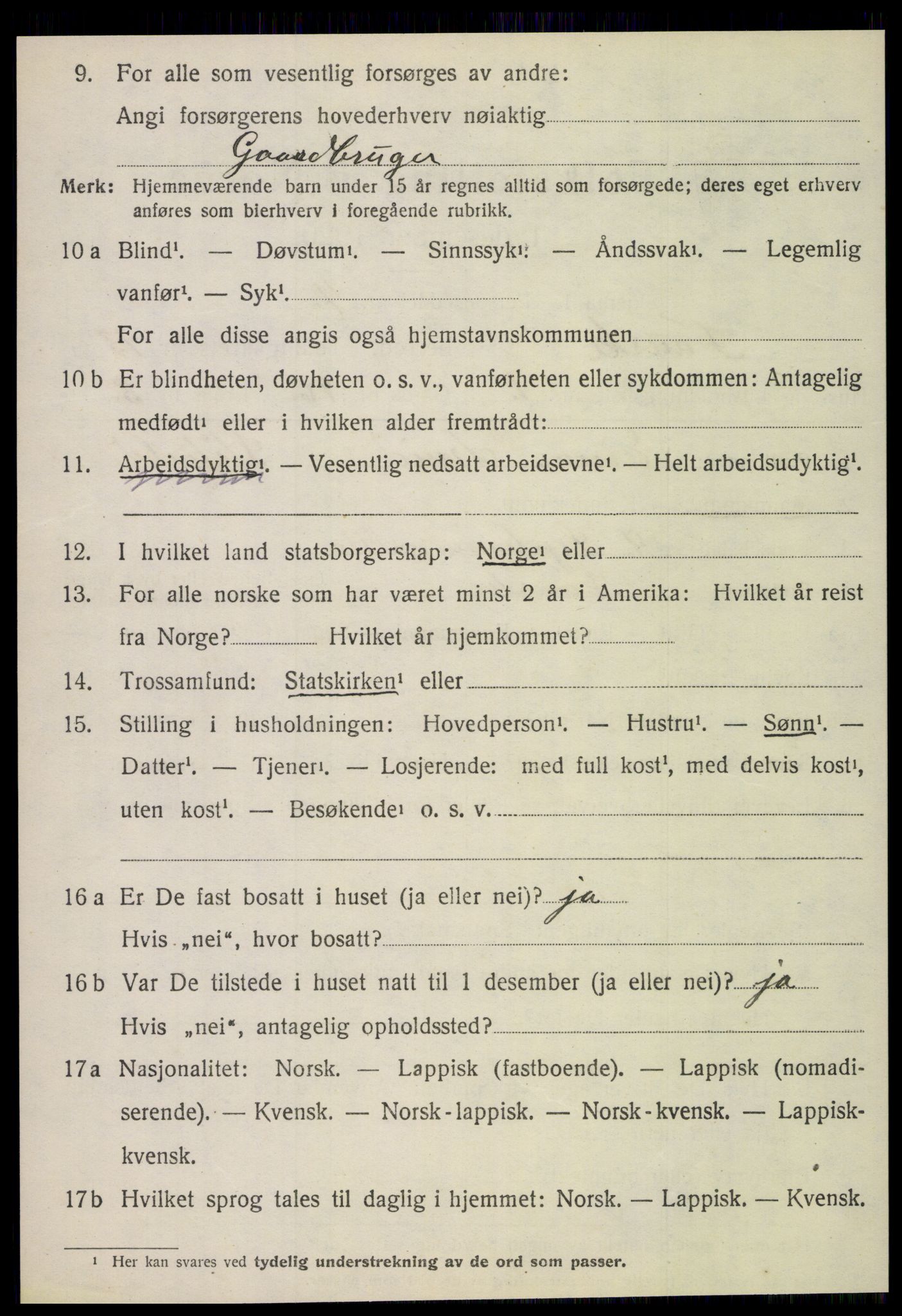 SAT, 1920 census for Fauske, 1920, p. 8367