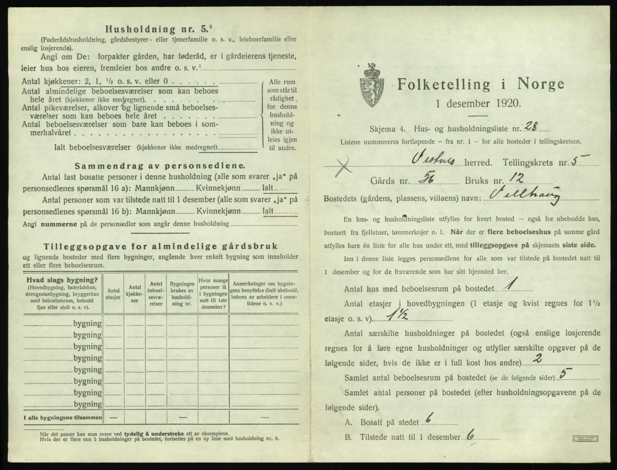 SAT, 1920 census for Vestnes, 1920, p. 633