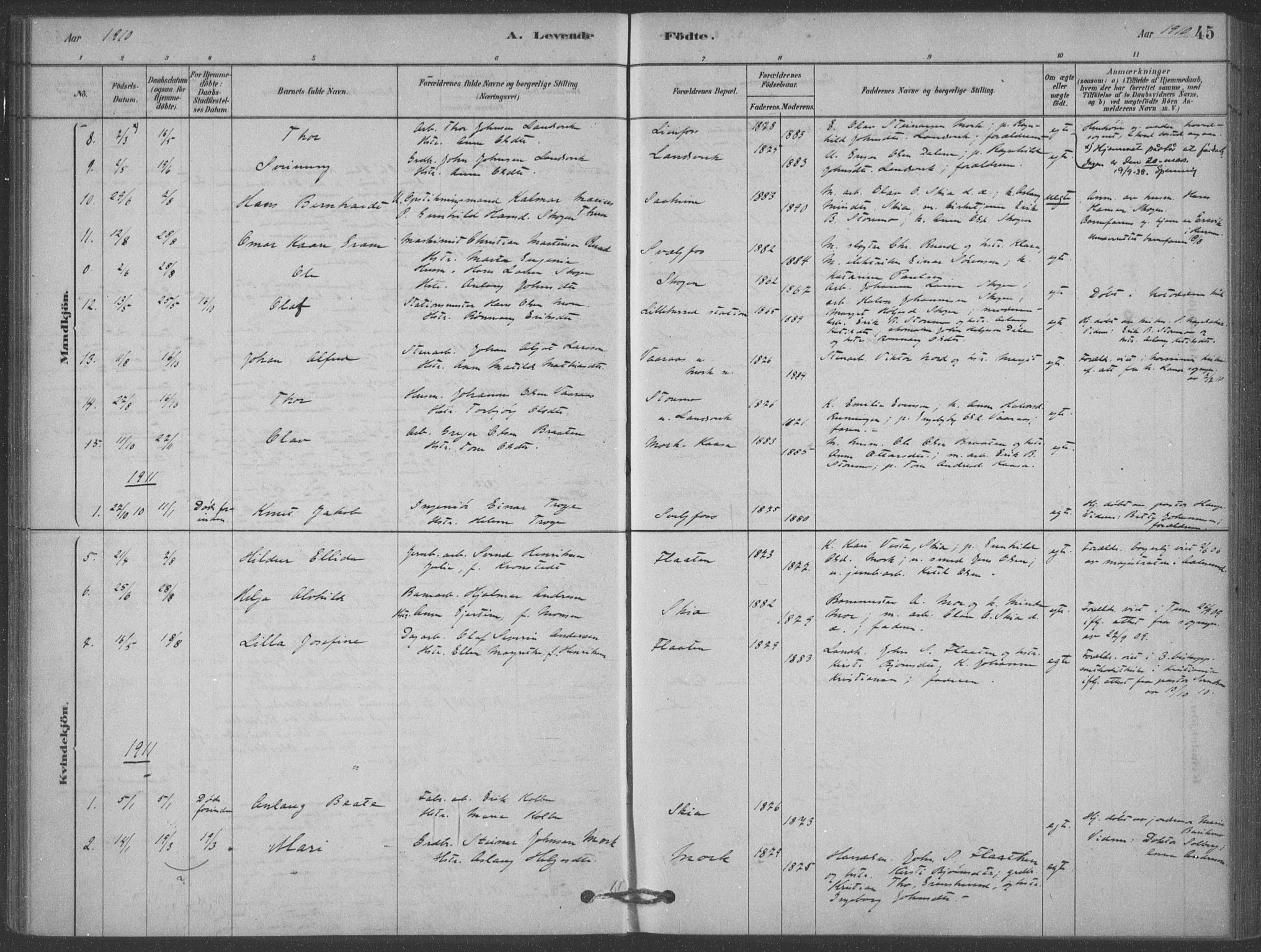 Heddal kirkebøker, SAKO/A-268/F/Fb/L0002: Parish register (official) no. II 2, 1878-1913, p. 45