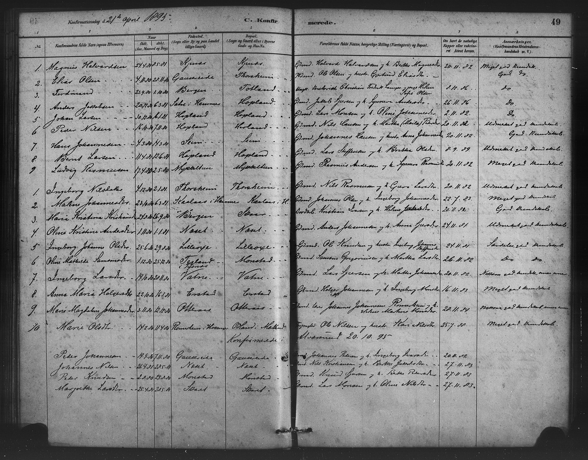 Alversund Sokneprestembete, SAB/A-73901/H/Ha/Haa/Haad/L0001: Parish register (official) no. D 1, 1880-1898, p. 49