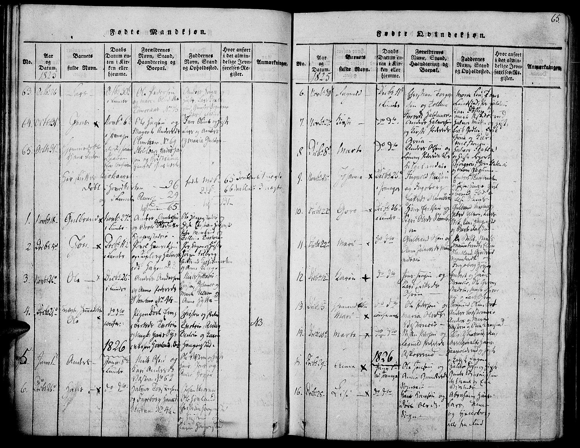 Jevnaker prestekontor, SAH/PREST-116/H/Ha/Haa/L0005: Parish register (official) no. 5, 1815-1837, p. 65