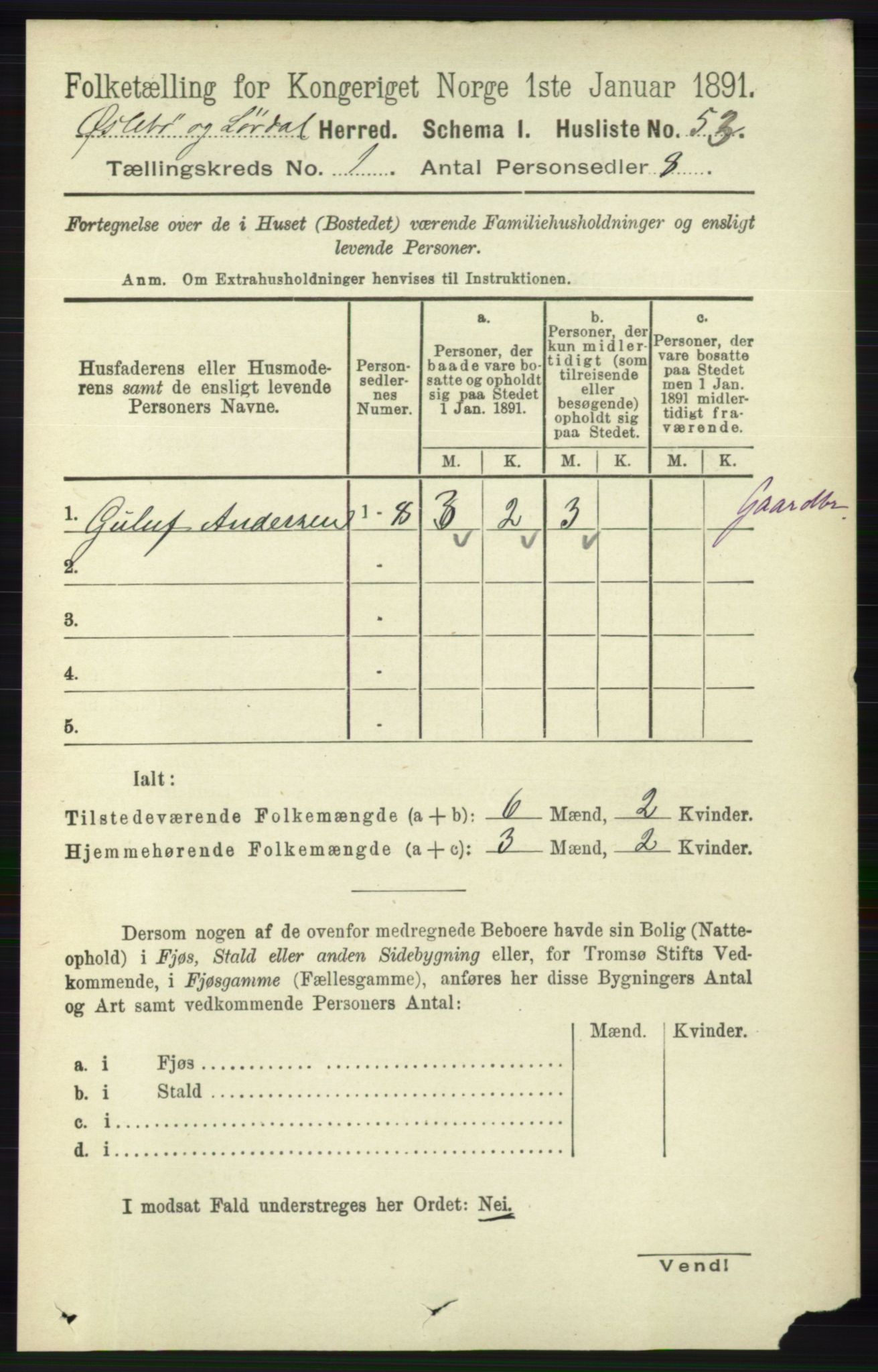 RA, 1891 census for 1021 Øyslebø og Laudal, 1891, p. 75