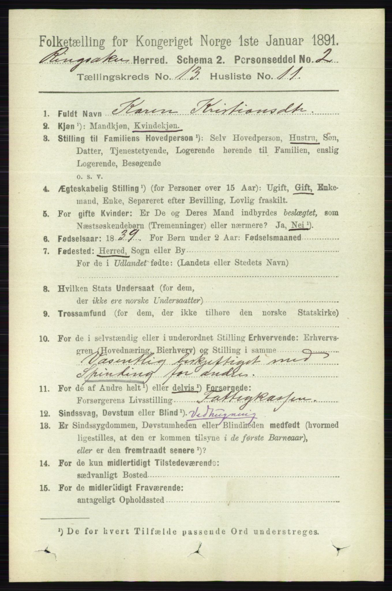 RA, 1891 census for 0412 Ringsaker, 1891, p. 7268