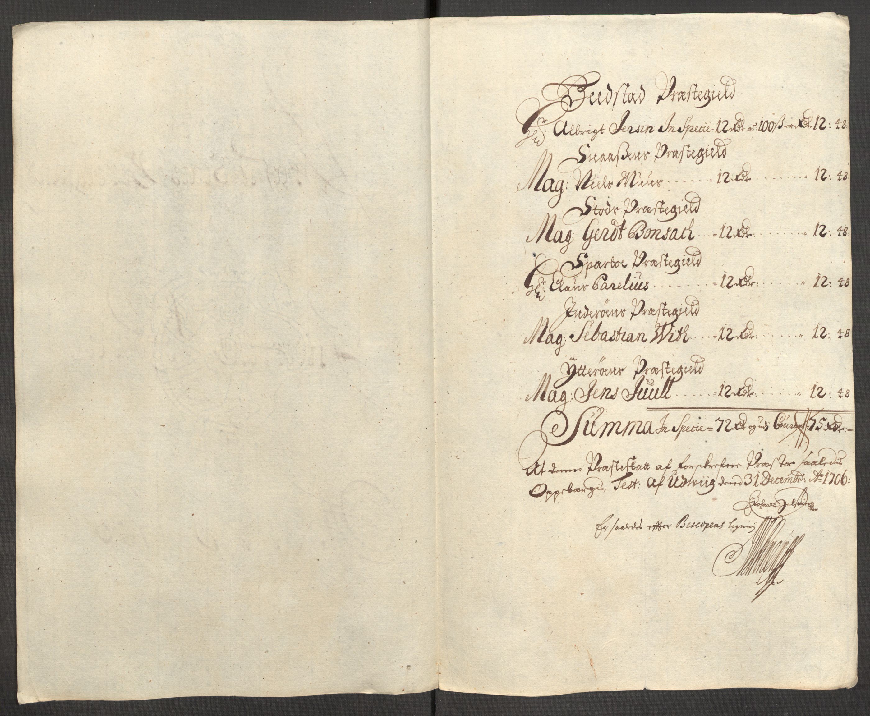 Rentekammeret inntil 1814, Reviderte regnskaper, Fogderegnskap, RA/EA-4092/R63/L4315: Fogderegnskap Inderøy, 1706-1707, p. 149