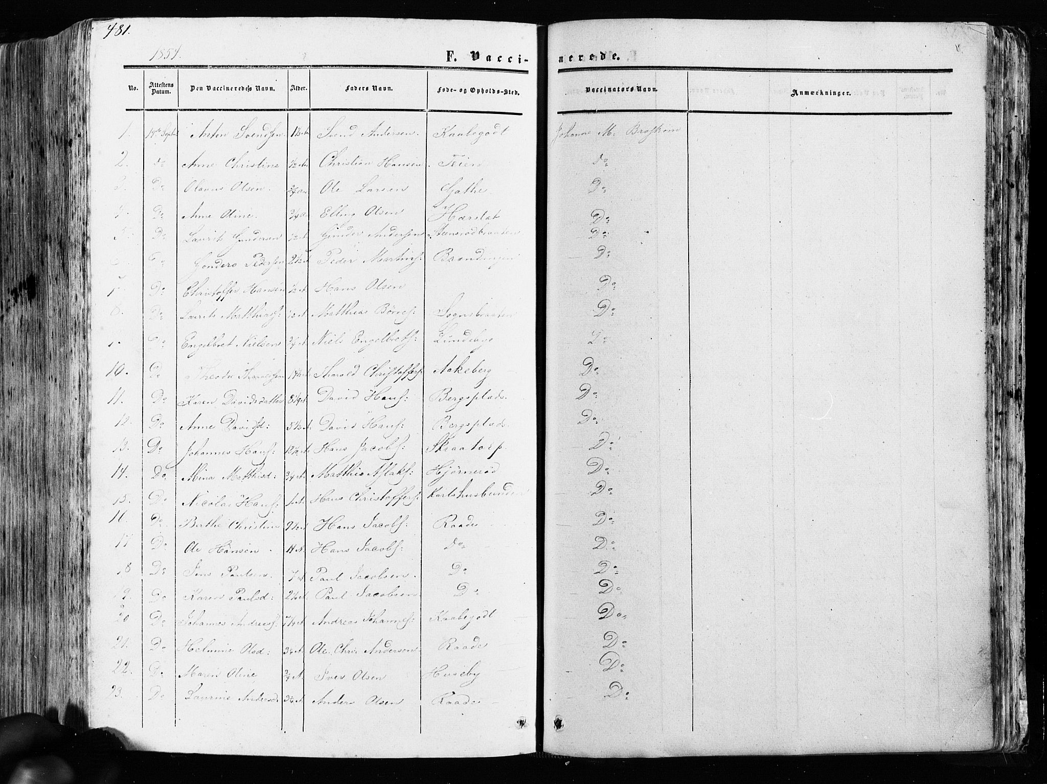 Råde prestekontor kirkebøker, AV/SAO-A-2009/F/Fa/L0006: Parish register (official) no. 6, 1854-1877, p. 481