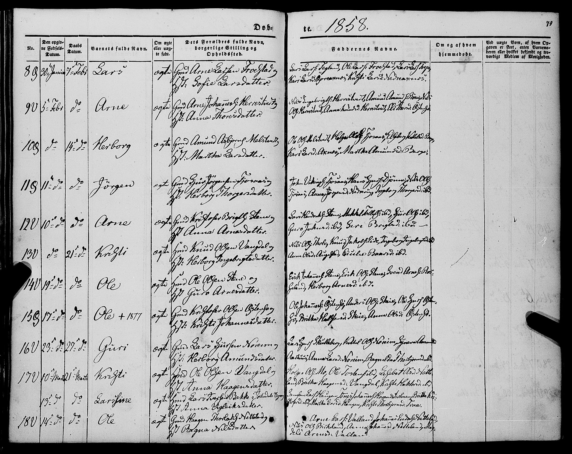 Kvam sokneprestembete, AV/SAB-A-76201/H/Haa: Parish register (official) no. A 8, 1844-1863, p. 79