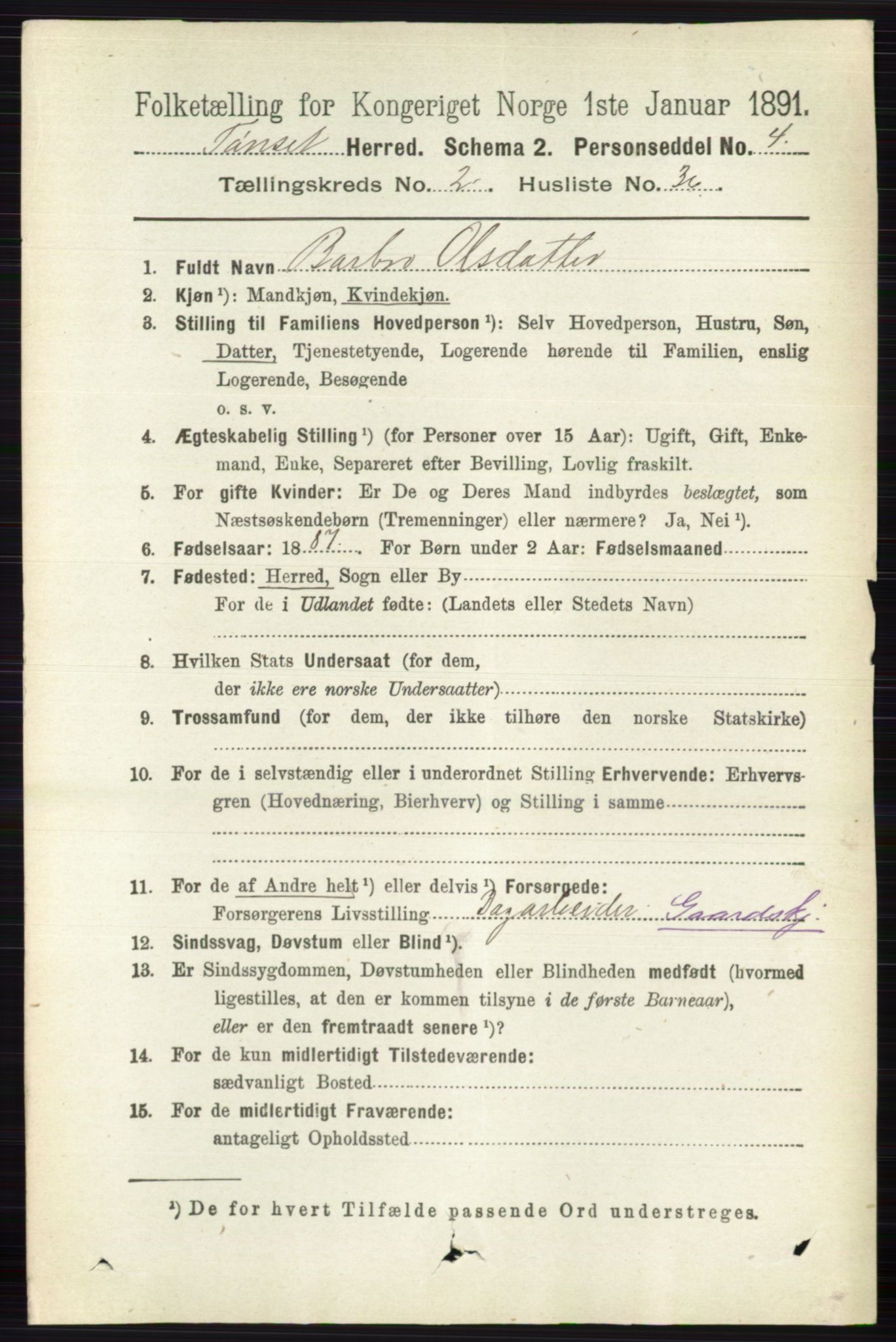 RA, 1891 census for 0437 Tynset, 1891, p. 539