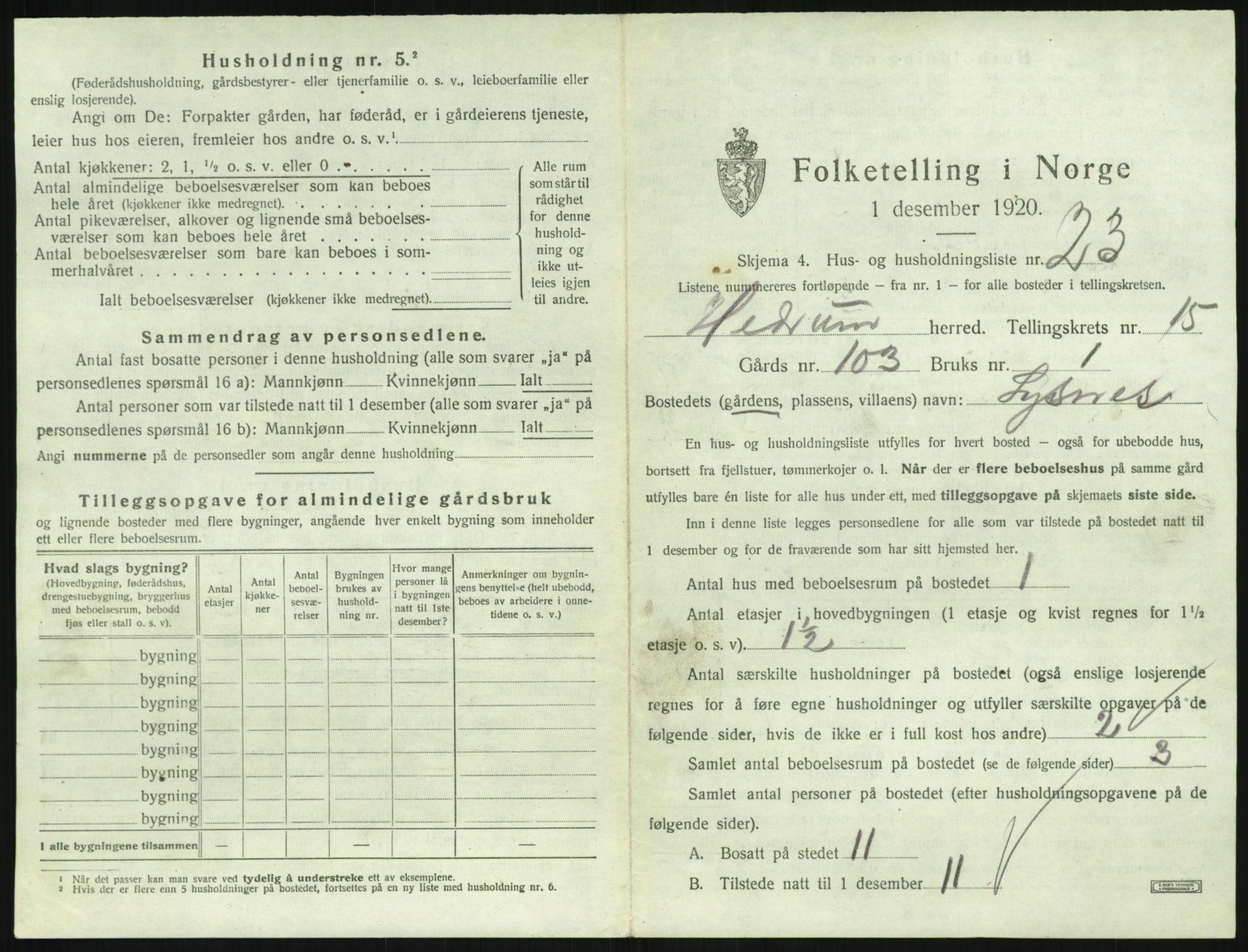 SAKO, 1920 census for Hedrum, 1920, p. 1457