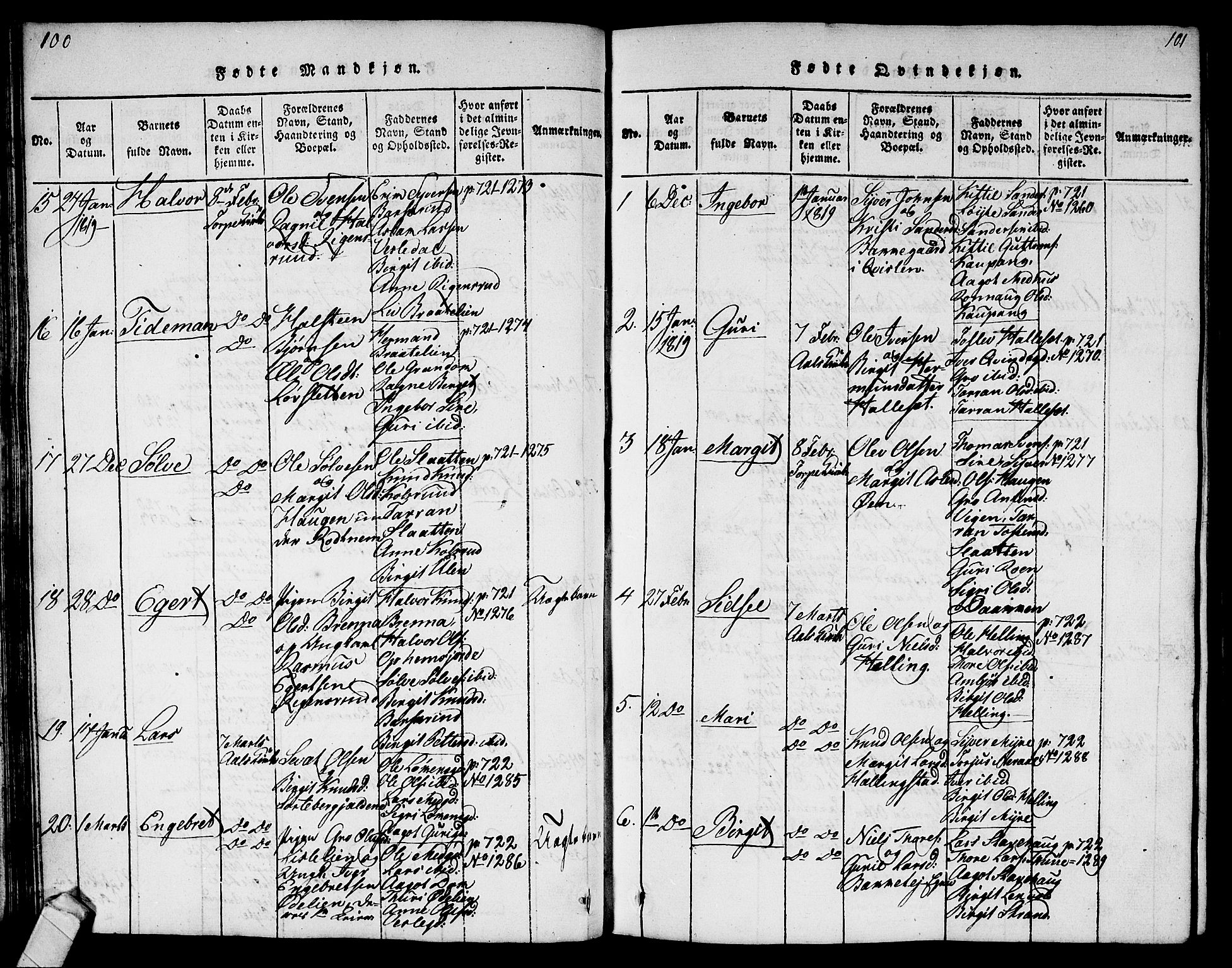 Ål kirkebøker, AV/SAKO-A-249/G/Ga/L0001: Parish register (copy) no. 1, 1815-1829, p. 100-101