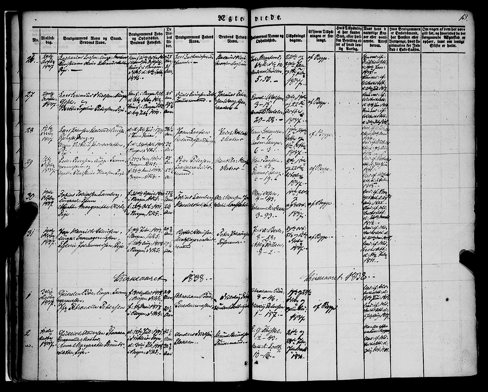 Nykirken Sokneprestembete, SAB/A-77101/H/Haa/L0031: Parish register (official) no. D 1, 1834-1861, p. 13