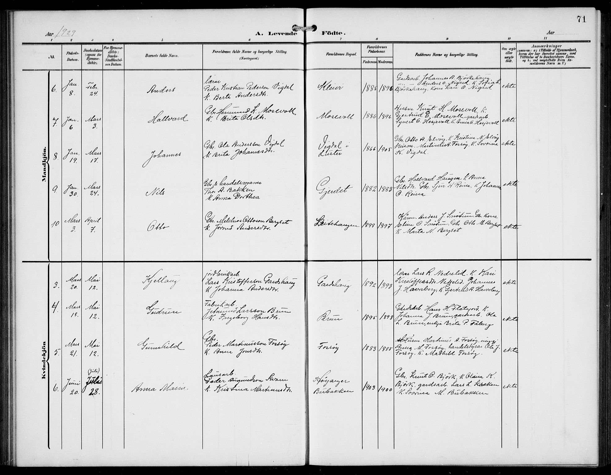 Jostedal sokneprestembete, AV/SAB-A-80601/H/Hab/Haba/L0002: Parish register (copy) no. A 2, 1907-1931, p. 71