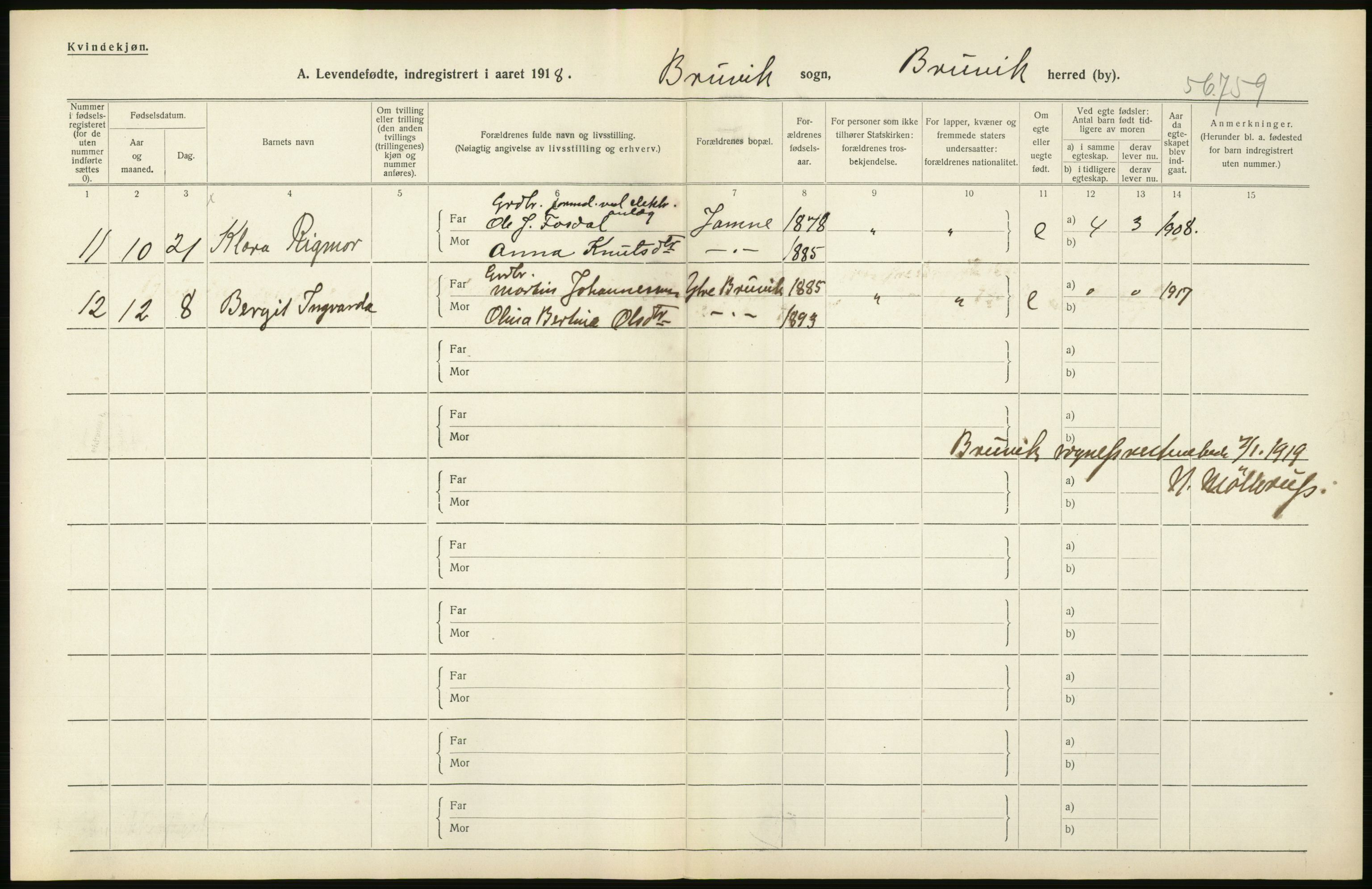 Statistisk sentralbyrå, Sosiodemografiske emner, Befolkning, RA/S-2228/D/Df/Dfb/Dfbh/L0034: Hordaland fylke: Levendefødte menn og kvinner. Bygder., 1918, p. 180