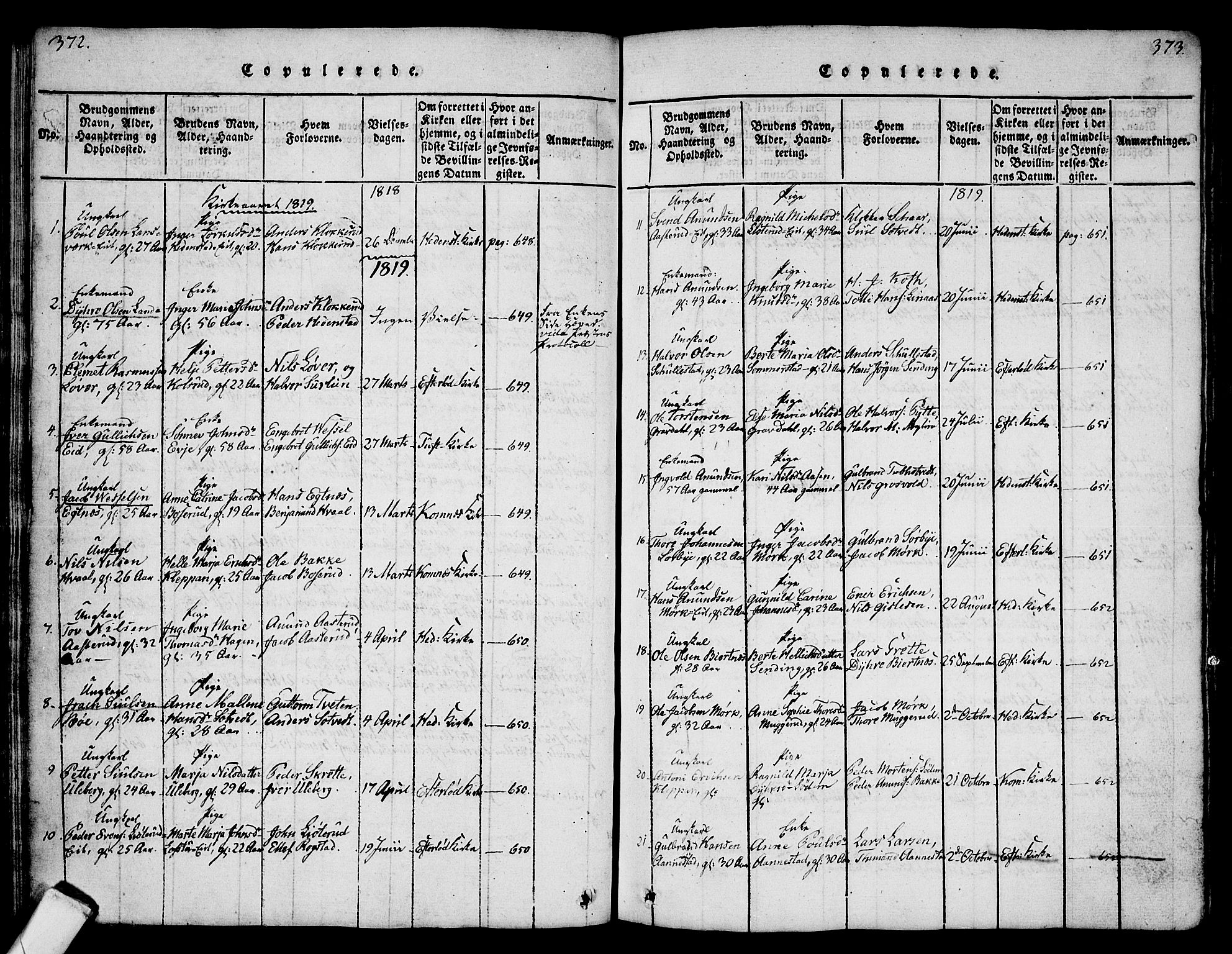 Sandsvær kirkebøker, AV/SAKO-A-244/G/Ga/L0003: Parish register (copy) no. I 3, 1817-1839, p. 372-373