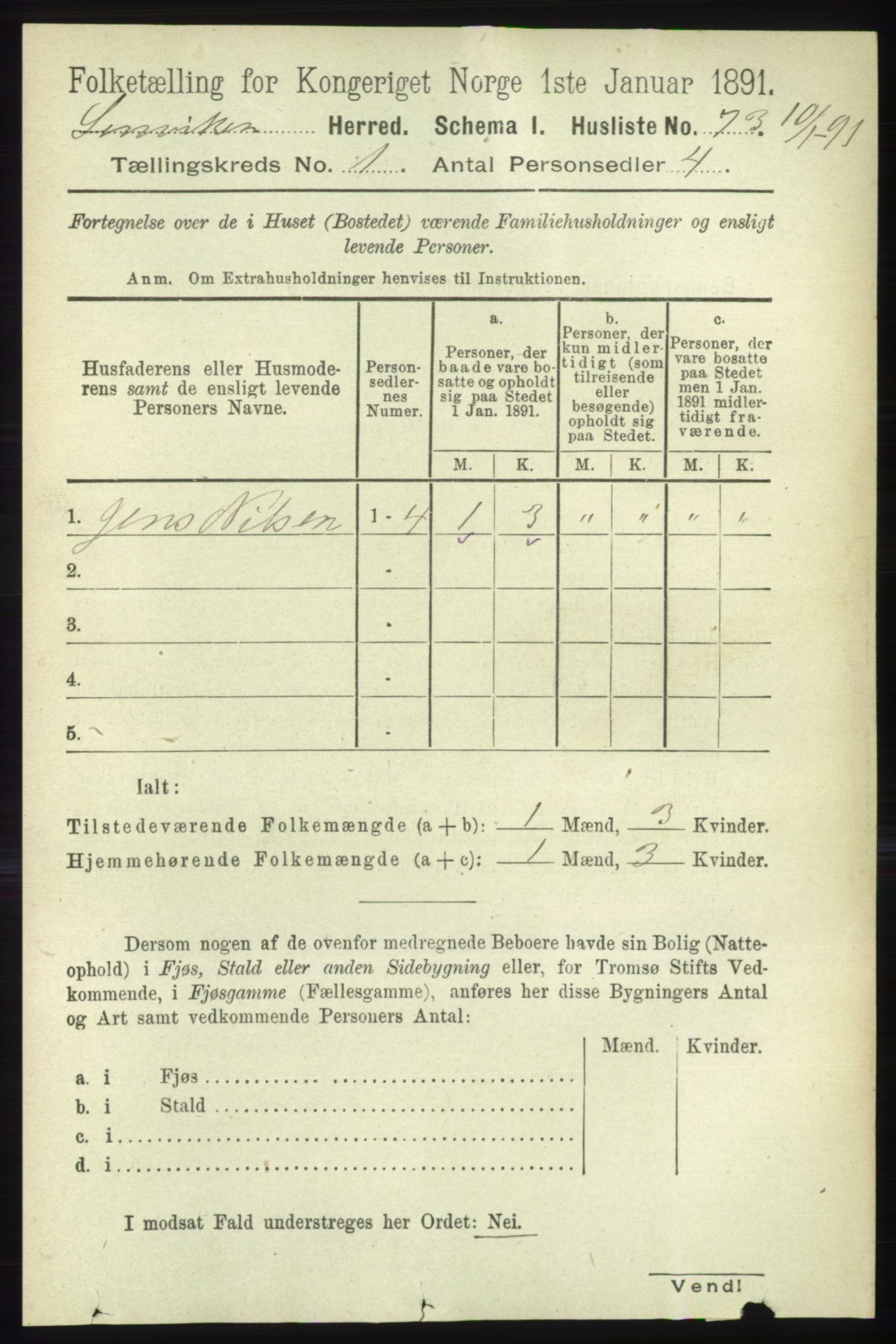 RA, 1891 census for 1931 Lenvik, 1891, p. 96