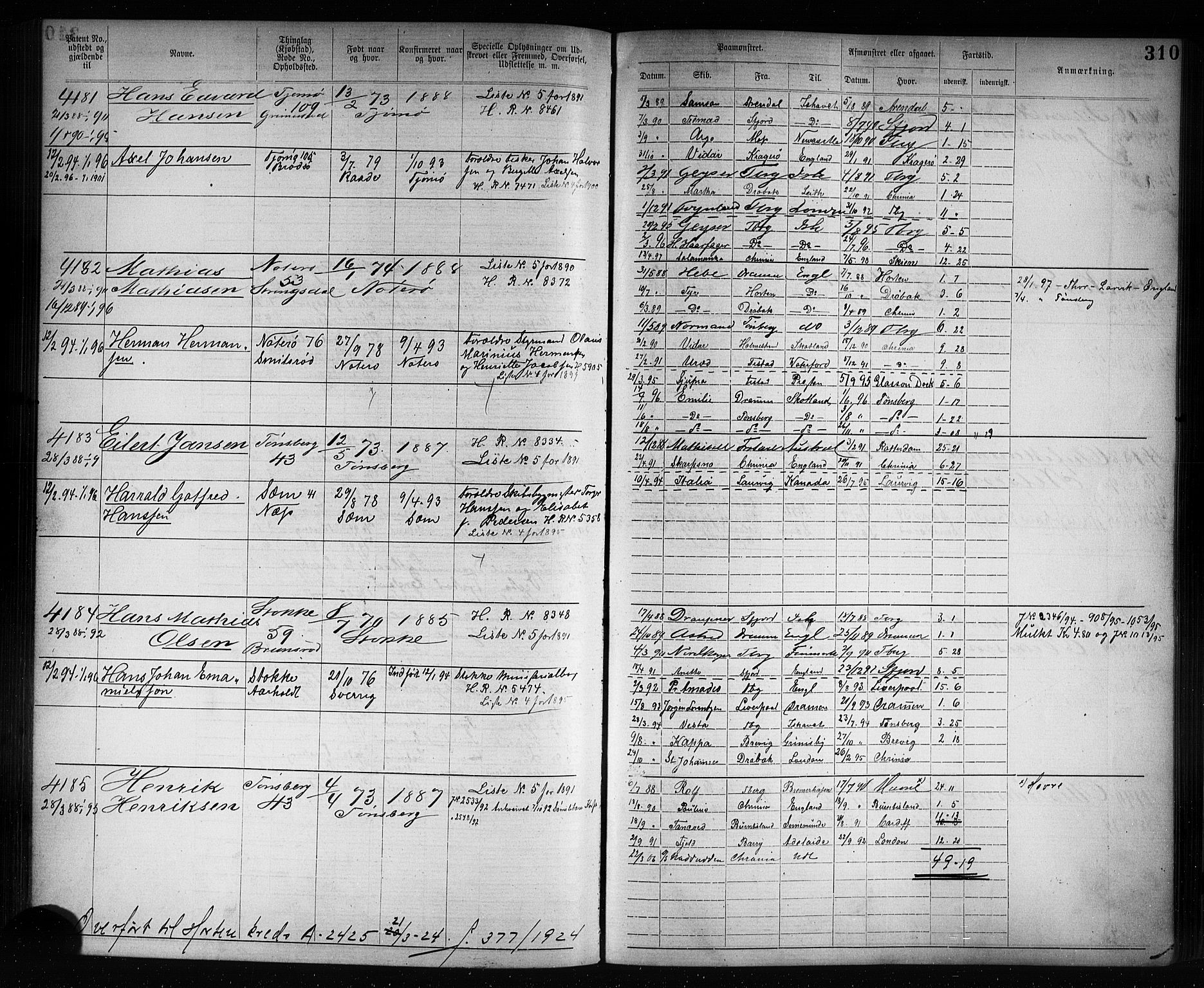 Tønsberg innrulleringskontor, AV/SAKO-A-786/F/Fb/L0007: Annotasjonsrulle Patent nr. 2636-5150, 1881-1892, p. 311