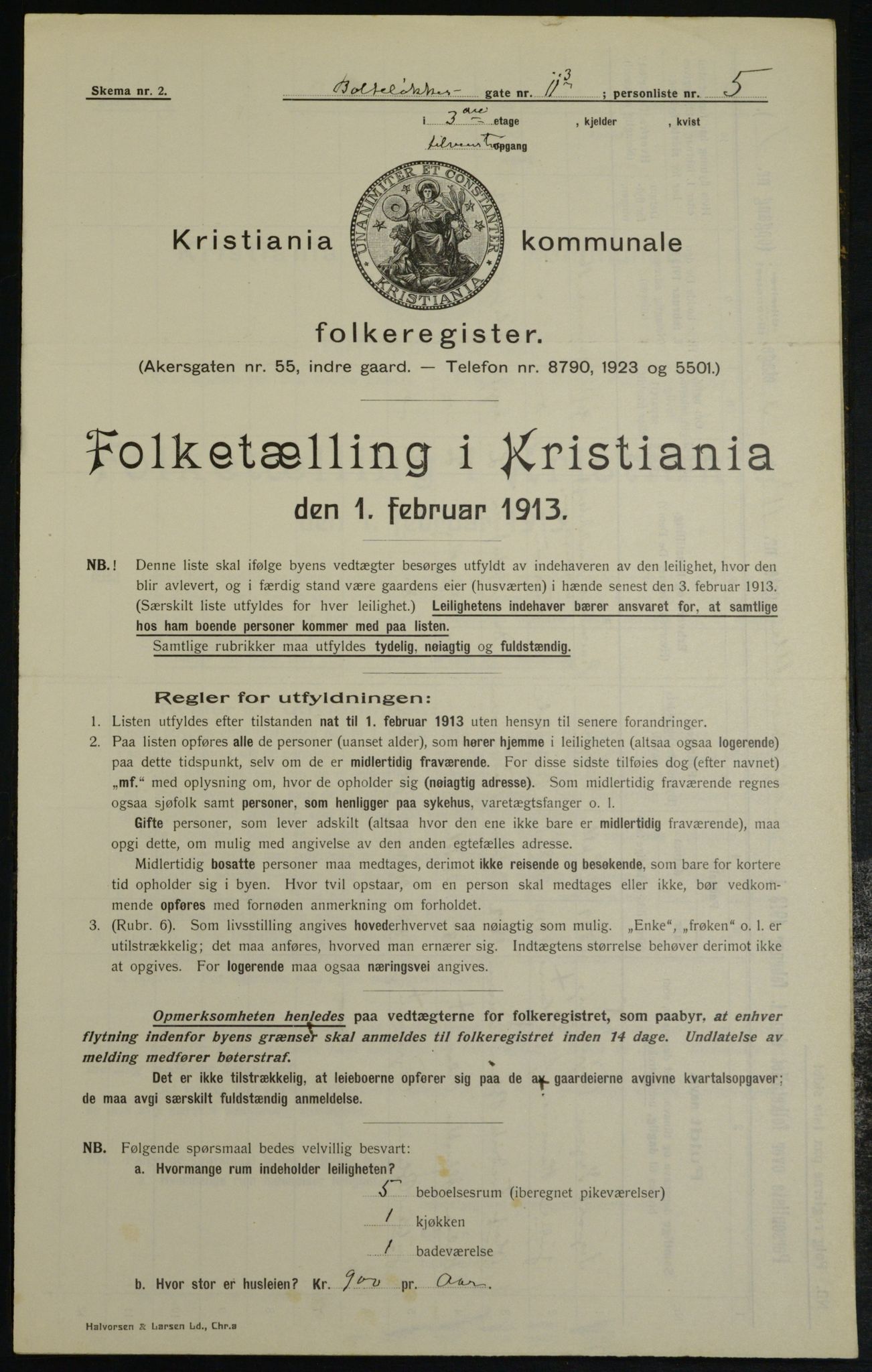 OBA, Municipal Census 1913 for Kristiania, 1913, p. 7572