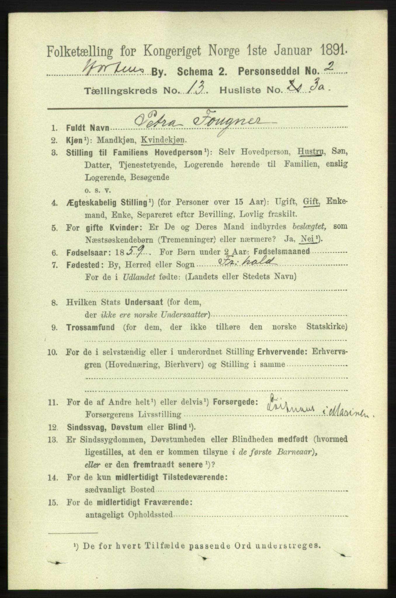 RA, 1891 census for 0703 Horten, 1891, p. 7997