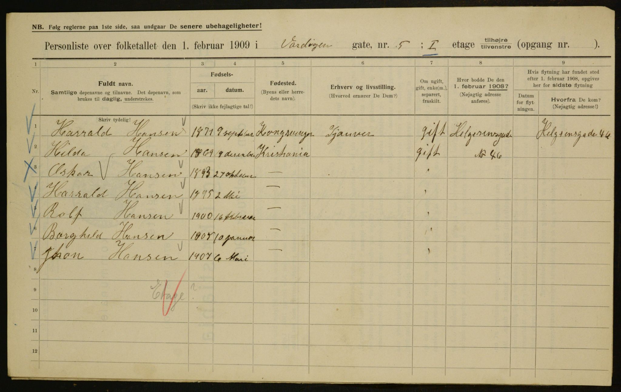 OBA, Municipal Census 1909 for Kristiania, 1909, p. 110603