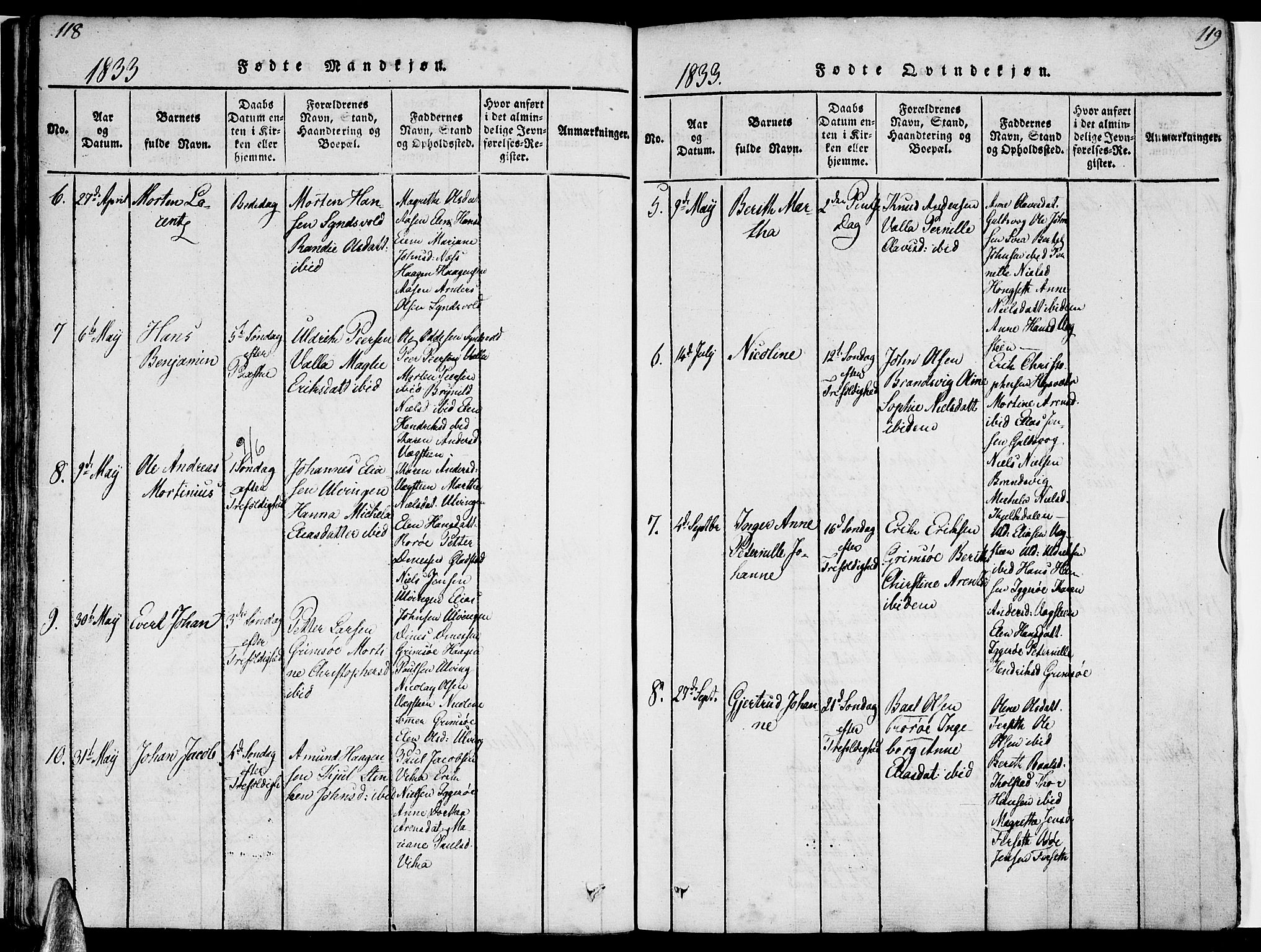 Ministerialprotokoller, klokkerbøker og fødselsregistre - Nordland, AV/SAT-A-1459/816/L0239: Parish register (official) no. 816A05, 1820-1845, p. 118-119