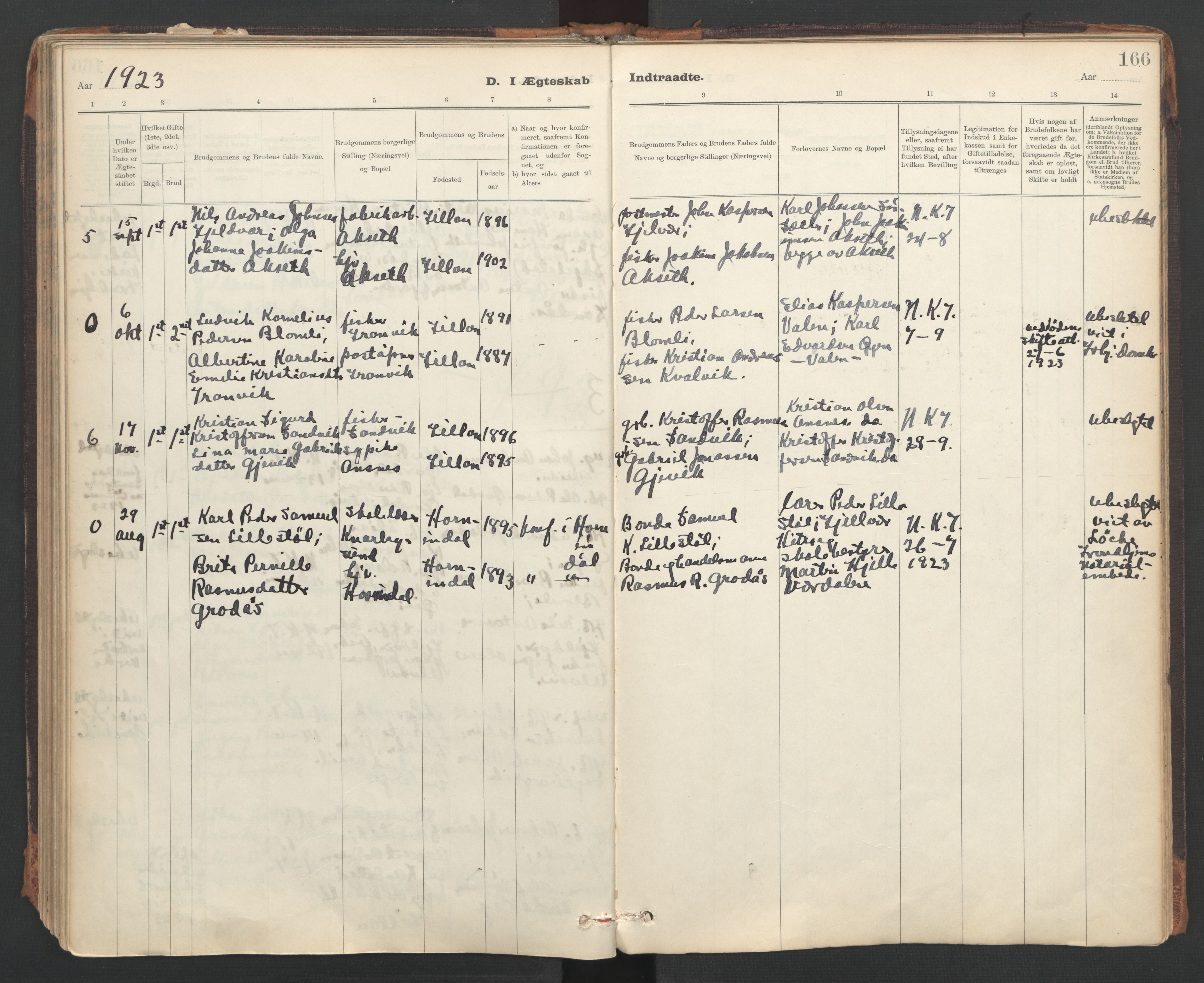 Ministerialprotokoller, klokkerbøker og fødselsregistre - Sør-Trøndelag, AV/SAT-A-1456/637/L0559: Parish register (official) no. 637A02, 1899-1923, p. 166