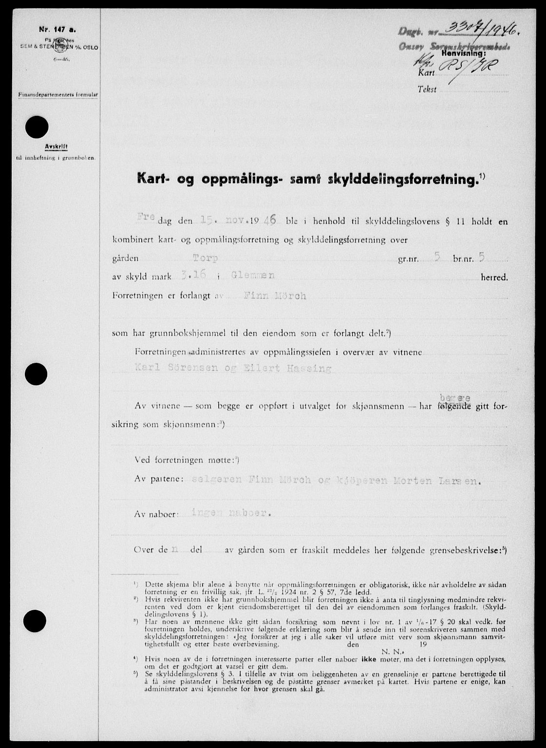 Onsøy sorenskriveri, SAO/A-10474/G/Ga/Gab/L0018: Mortgage book no. II A-18, 1946-1947, Diary no: : 3307/1946